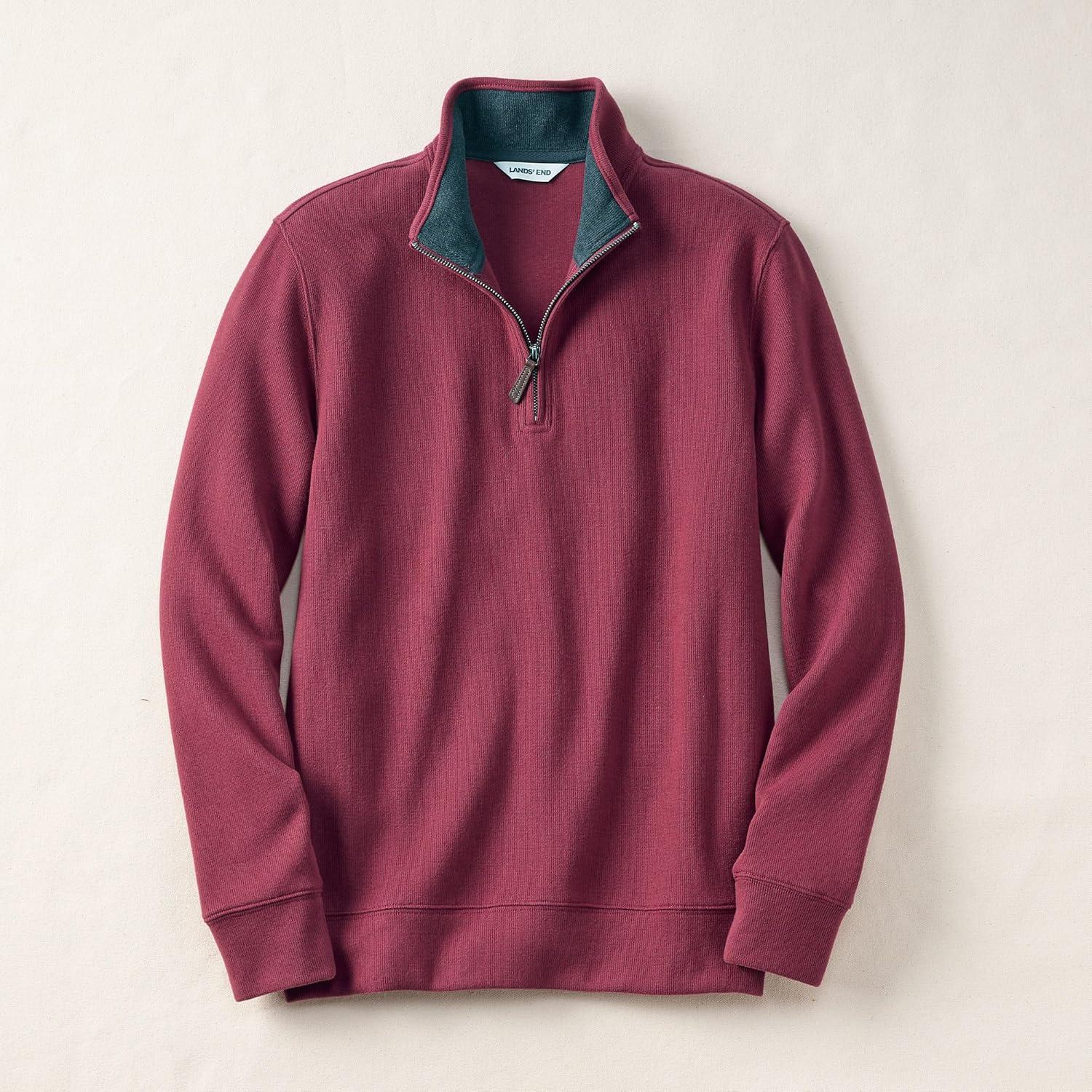 imageLands End Bedford Rib Quarter Zip Pullover SweaterBurgundy Spritz