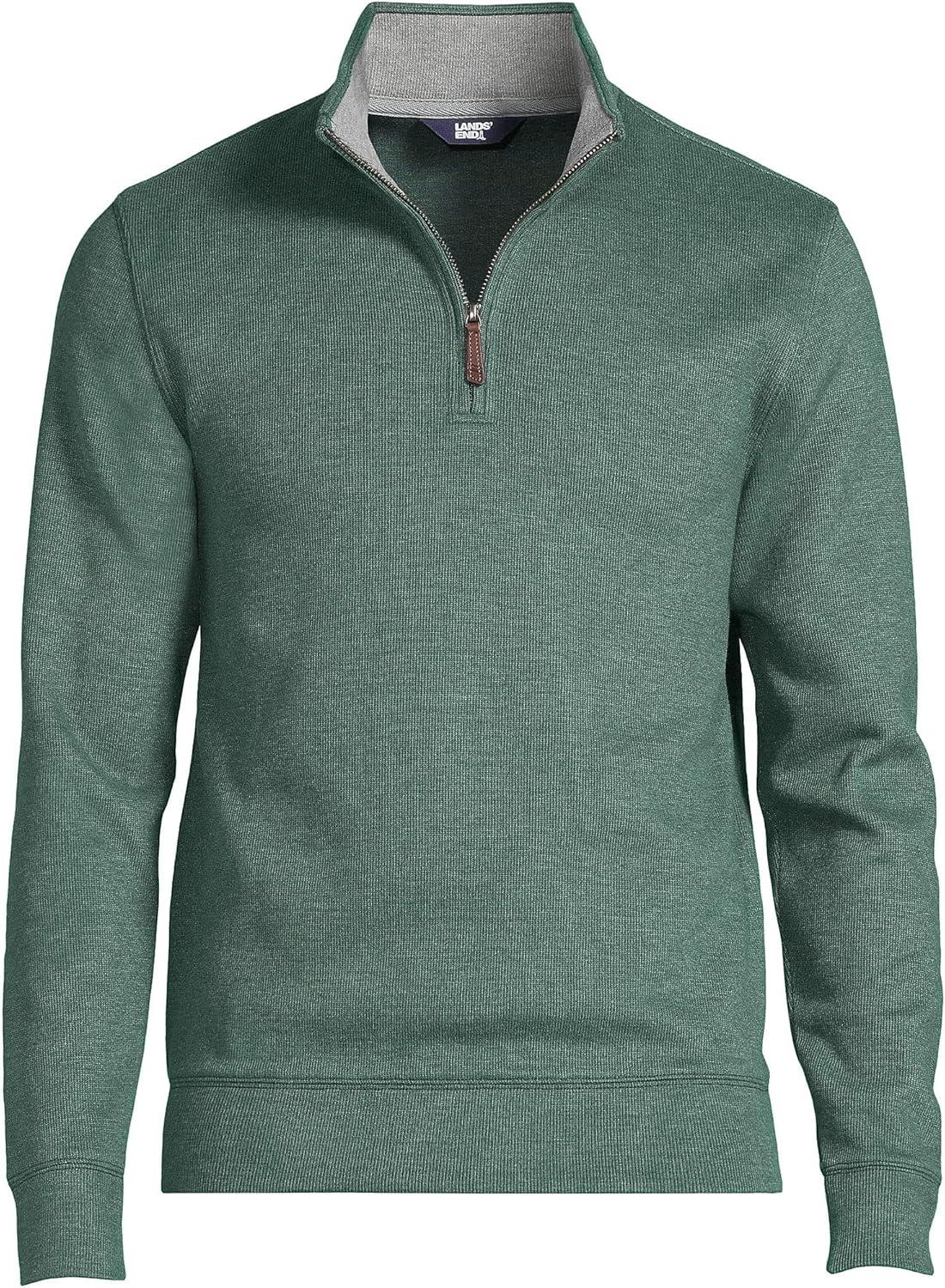 imageLands End Bedford Rib Quarter Zip Pullover SweaterDeep Woodland Green Heather