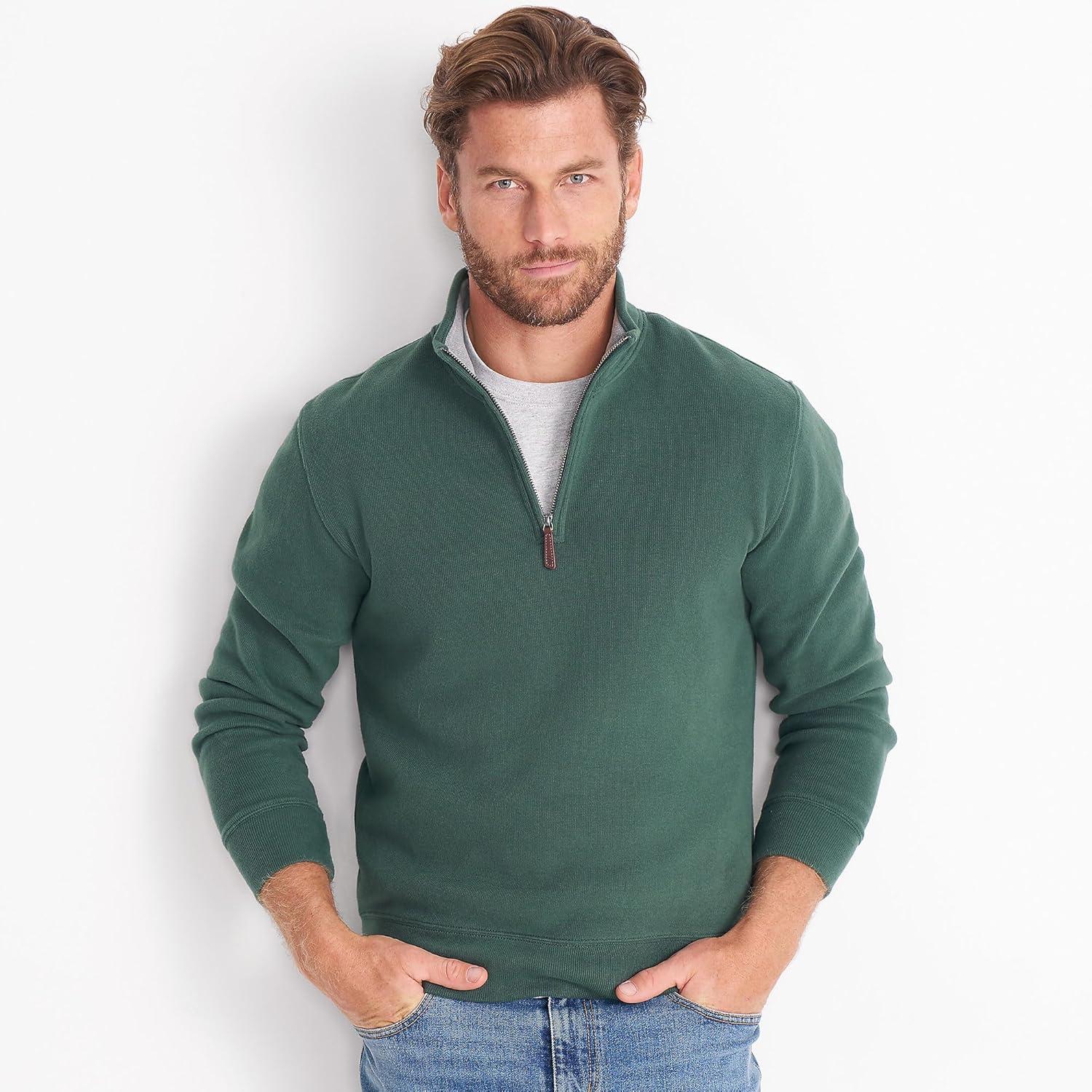 imageLands End Bedford Rib Quarter Zip Pullover SweaterDeep Woodland Green Heather