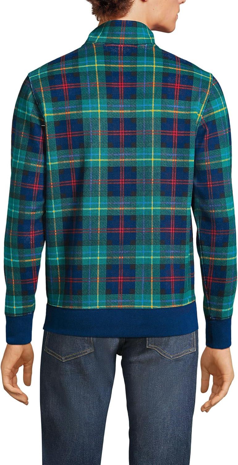 imageLands End Bedford Rib Quarter Zip Pullover SweaterGreenNavyHeritage Red Plaid
