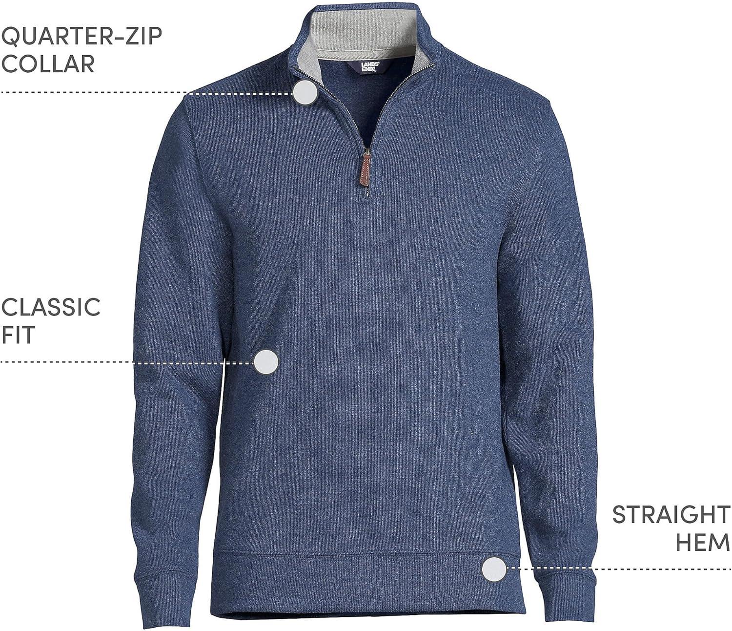 imageLands End Bedford Rib Quarter Zip Pullover SweaterMedium Denim Heather