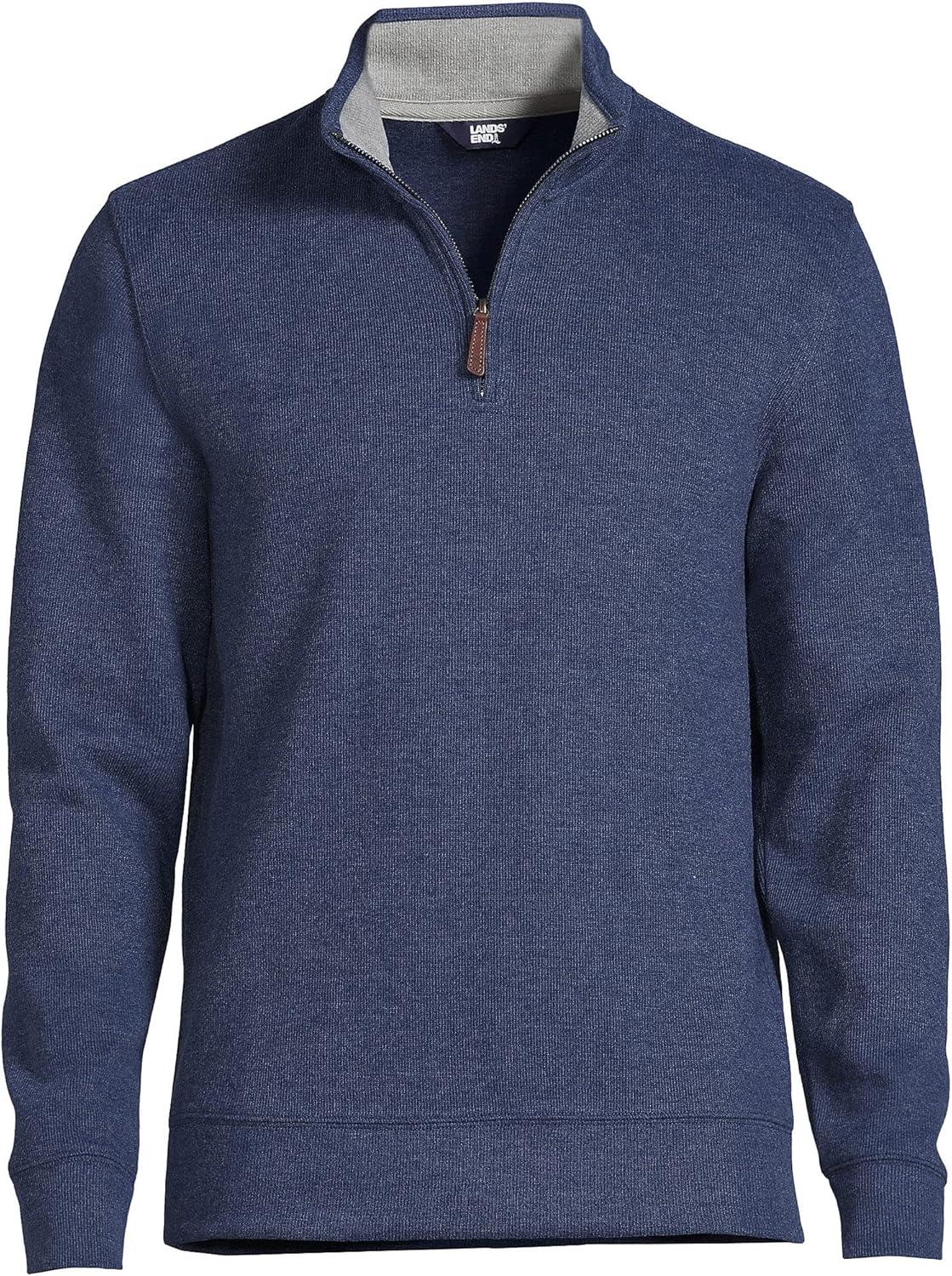 imageLands End Bedford Rib Quarter Zip Pullover SweaterMedium Denim Heather