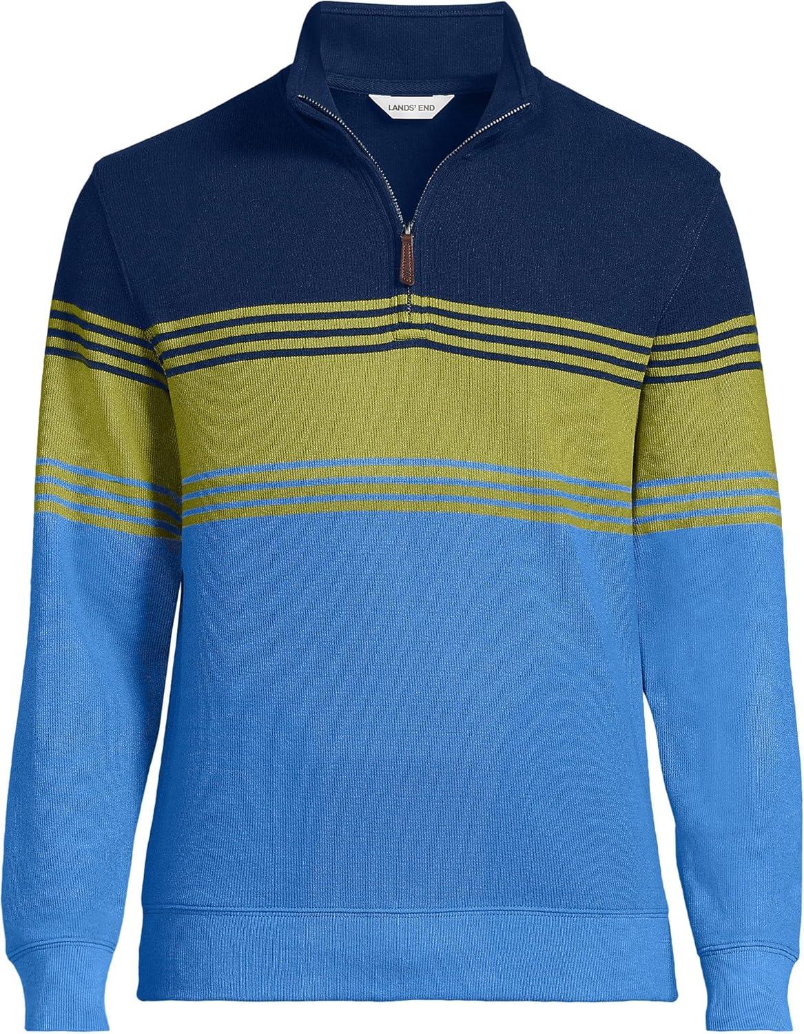 imageLands End Bedford Rib Quarter Zip Pullover SweaterMuted Cobalt Placed Stripe