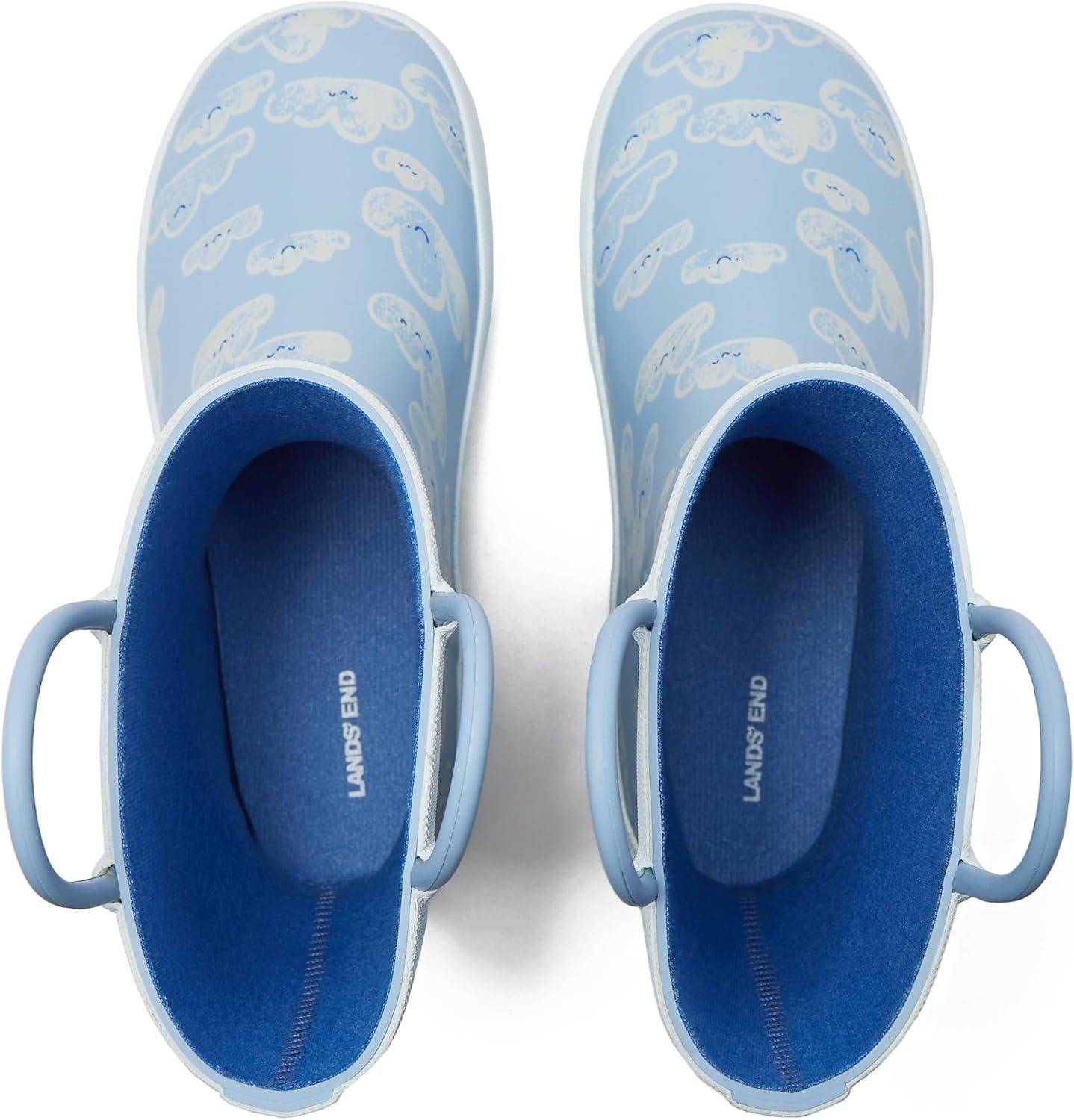 imageLands End Boys and Girls Waterproof Boots Kids and Toddler Rain Boots Girls and Boys Rubber Rain Boots Kids Size 5 Toddler to 7 Big Kid Slip On Girls and Boys Rain Boots with HandlesLight Blue Clouds