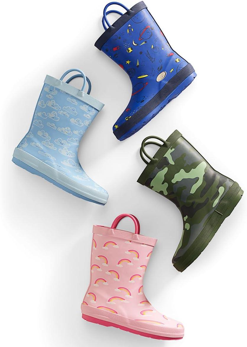 imageLands End Boys and Girls Waterproof Boots Kids and Toddler Rain Boots Girls and Boys Rubber Rain Boots Kids Size 5 Toddler to 7 Big Kid Slip On Girls and Boys Rain Boots with HandlesLight Blue Clouds