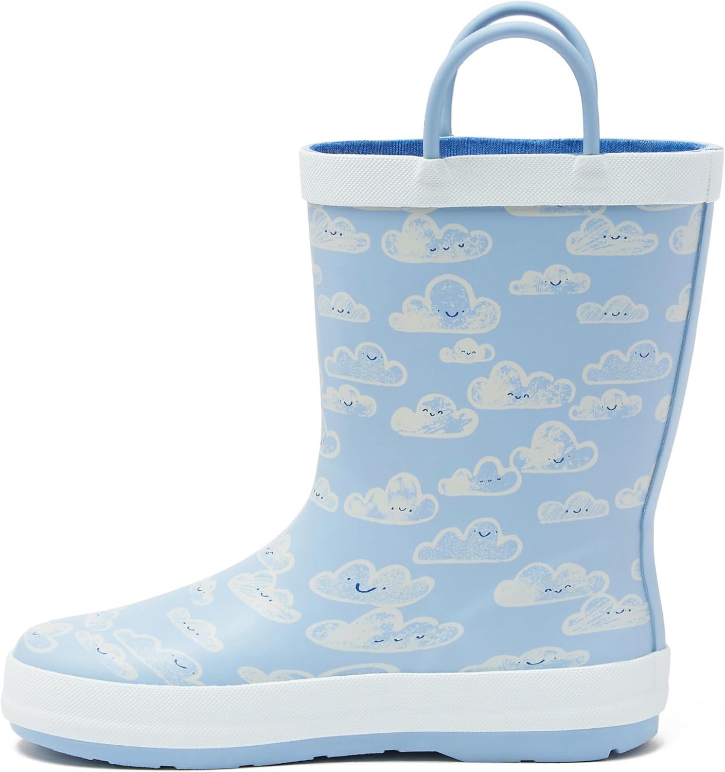 imageLands End Boys and Girls Waterproof Boots Kids and Toddler Rain Boots Girls and Boys Rubber Rain Boots Kids Size 5 Toddler to 7 Big Kid Slip On Girls and Boys Rain Boots with HandlesLight Blue Clouds