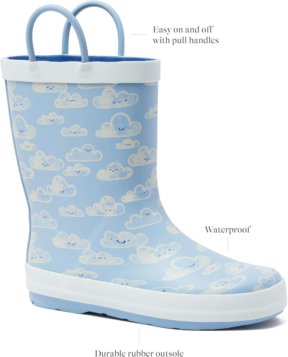 imageLands End Boys and Girls Waterproof Boots Kids and Toddler Rain Boots Girls and Boys Rubber Rain Boots Kids Size 5 Toddler to 7 Big Kid Slip On Girls and Boys Rain Boots with HandlesLight Blue Clouds