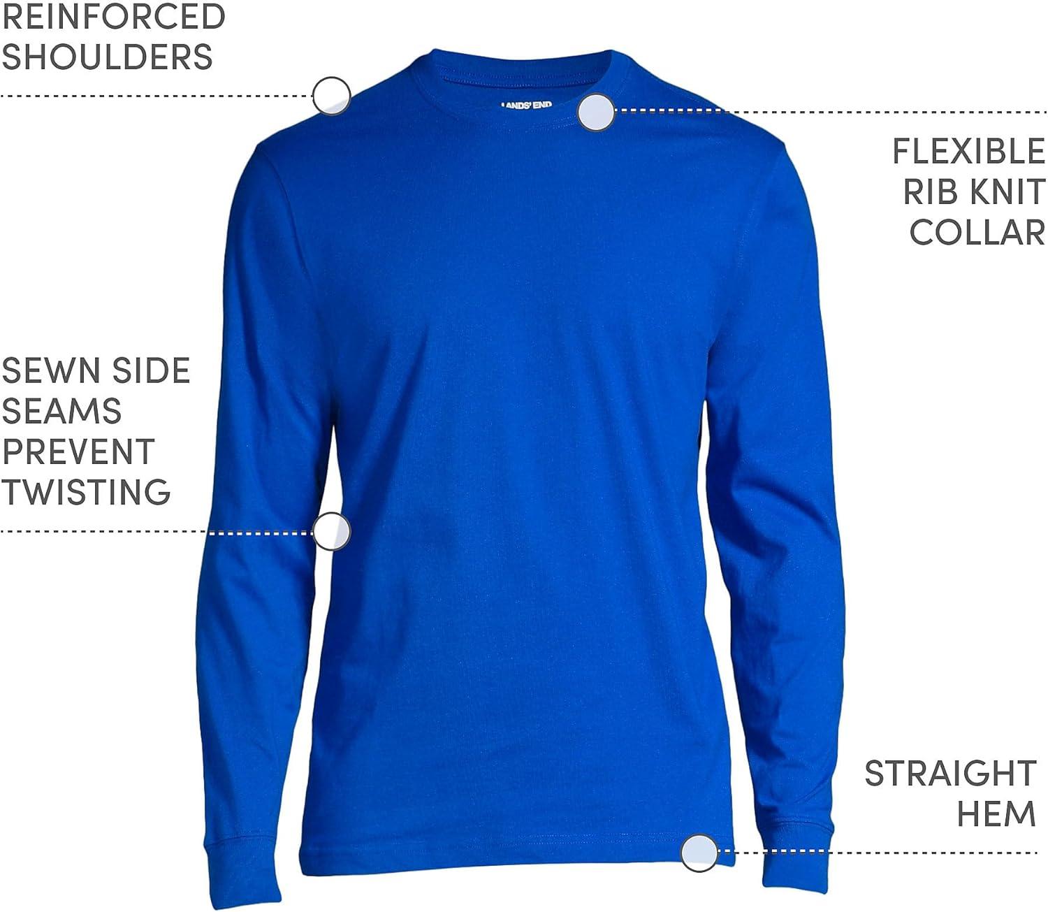 imageLands End Essentials Mens LongSleeve Soft Cotton TShirt Relaxed Easy FitCobalt