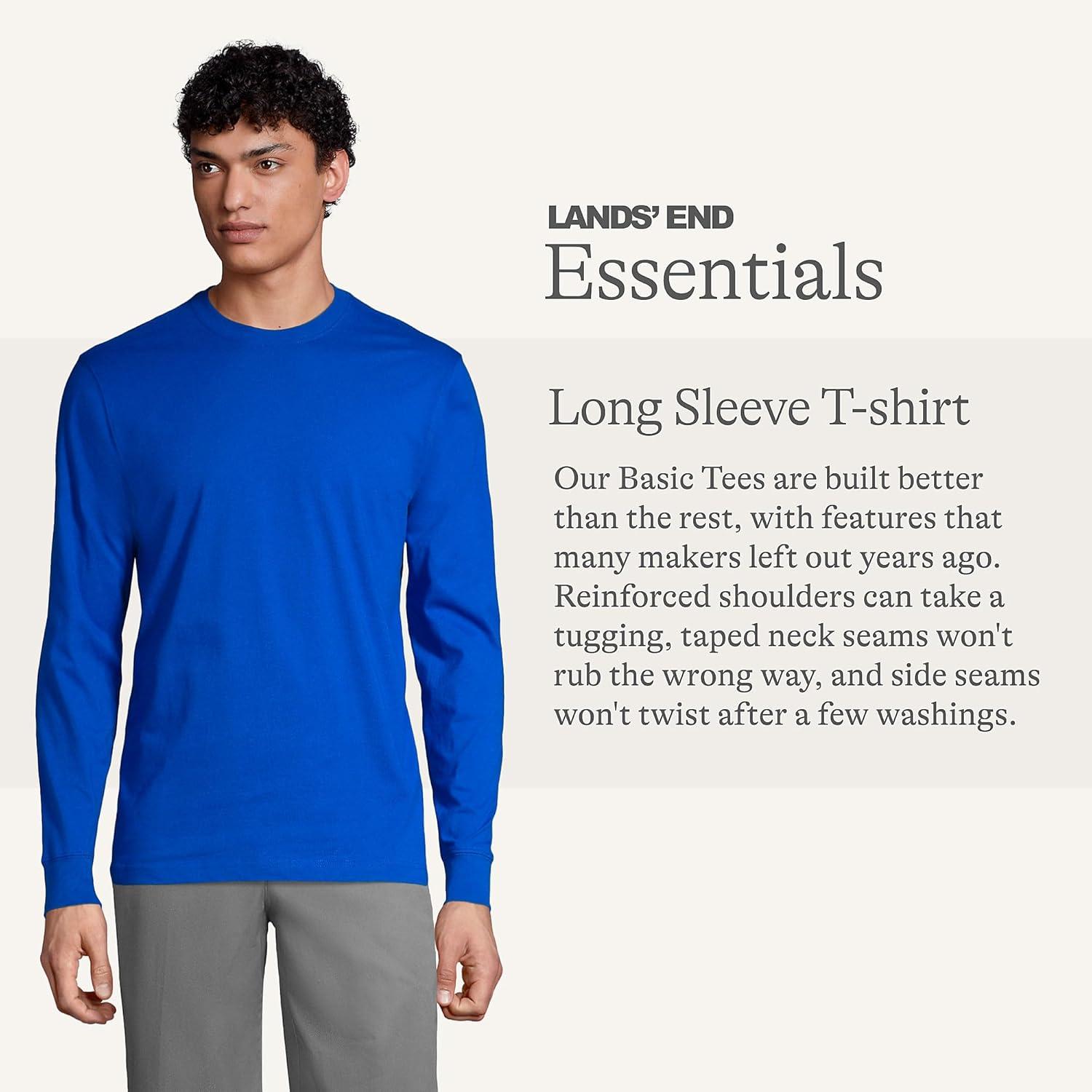 imageLands End Essentials Mens LongSleeve Soft Cotton TShirt Relaxed Easy FitCobalt