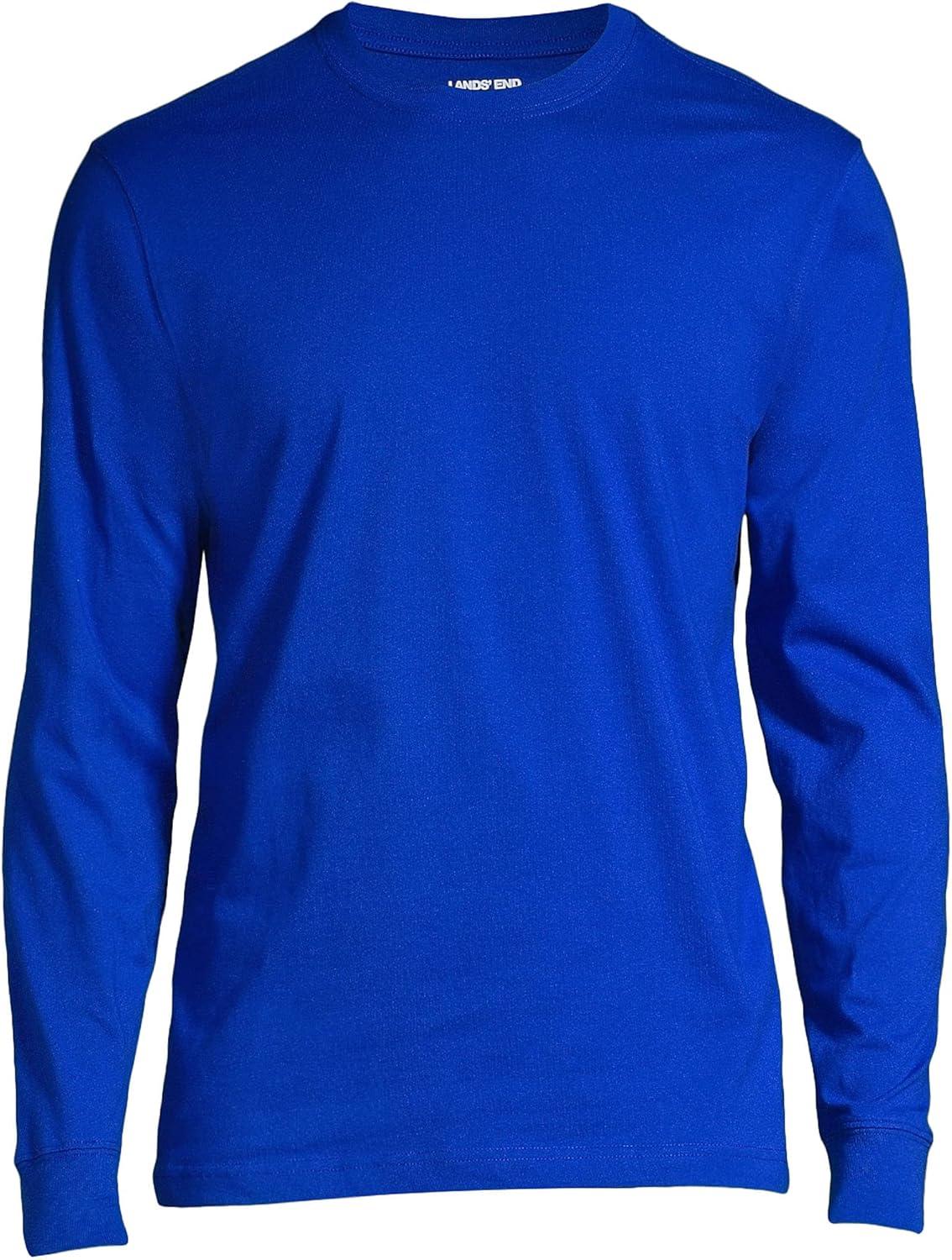 imageLands End Essentials Mens LongSleeve Soft Cotton TShirt Relaxed Easy FitCobalt
