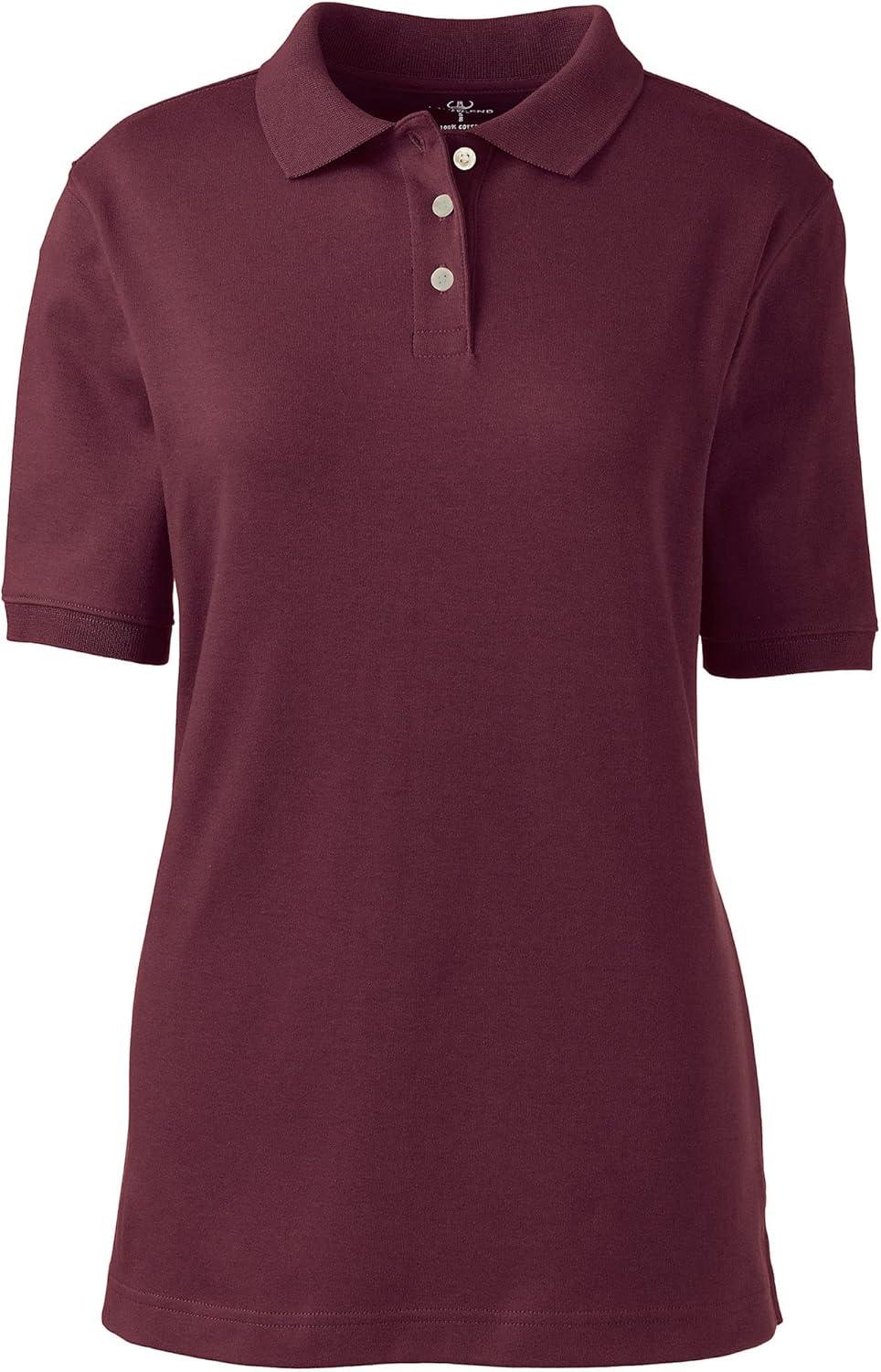 imageLands End Essentials Womens Short Sleeve All Day Comfort Polo Shirt 100 Cotton Wont Shrink Pill FadeBurgundy