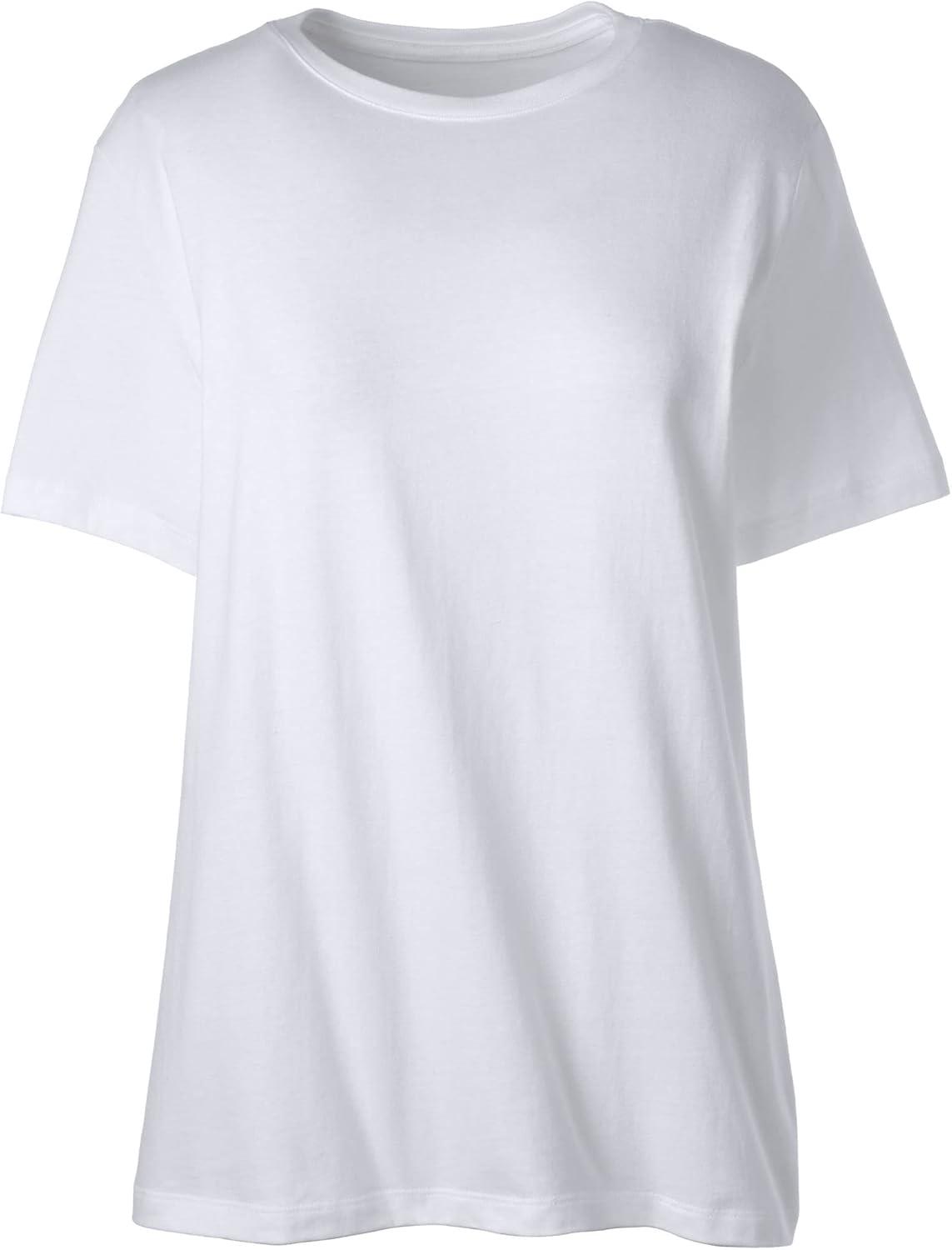 imageLands End Essentials Womens ShortSleeve Soft Cotton TShirt Tailored Feminine FitWhite