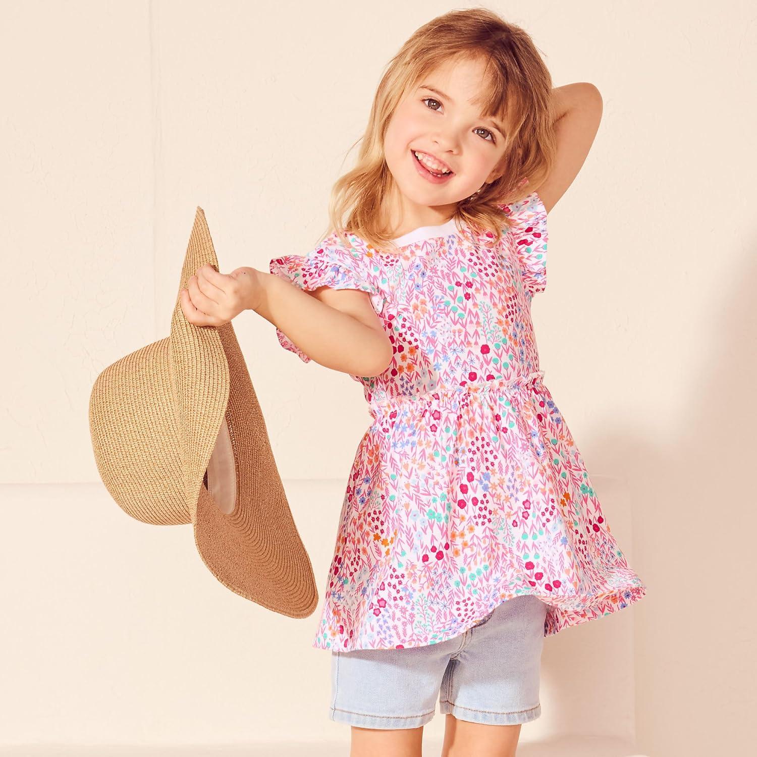 imageLands End Girls Gathered Waist Tunic TopPink Garden