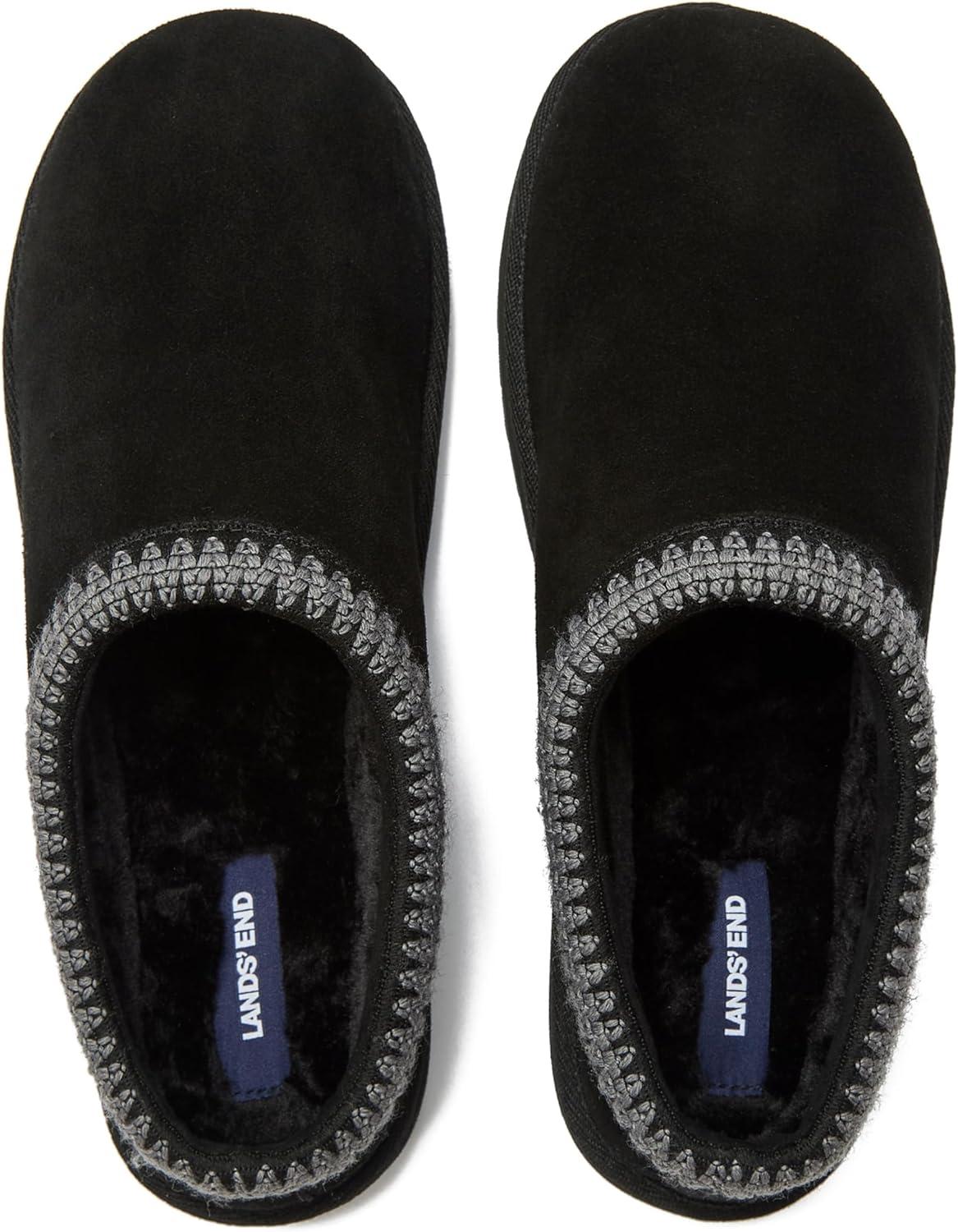 imageLands End Hearth Warm Fuzzy Mens Slippers Indoor Outdoor Fur Lined Suede House Slippers for Men Size 7 to 15 Black or Brown House ShoesBlack