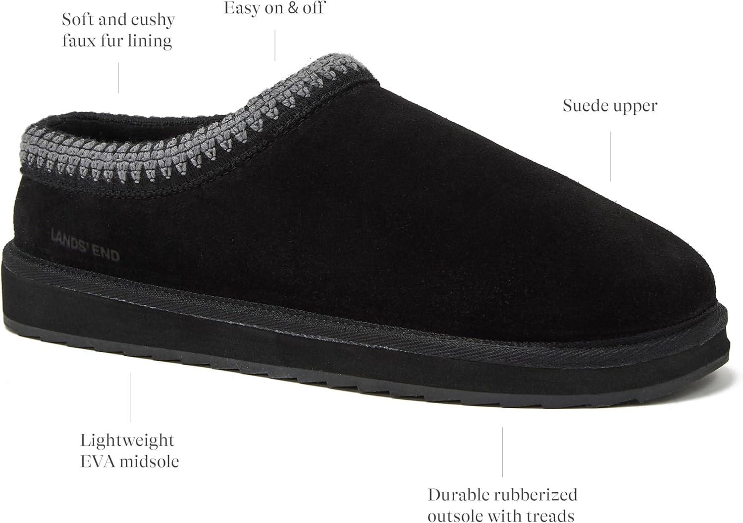 imageLands End Hearth Warm Fuzzy Mens Slippers Indoor Outdoor Fur Lined Suede House Slippers for Men Size 7 to 15 Black or Brown House ShoesBlack