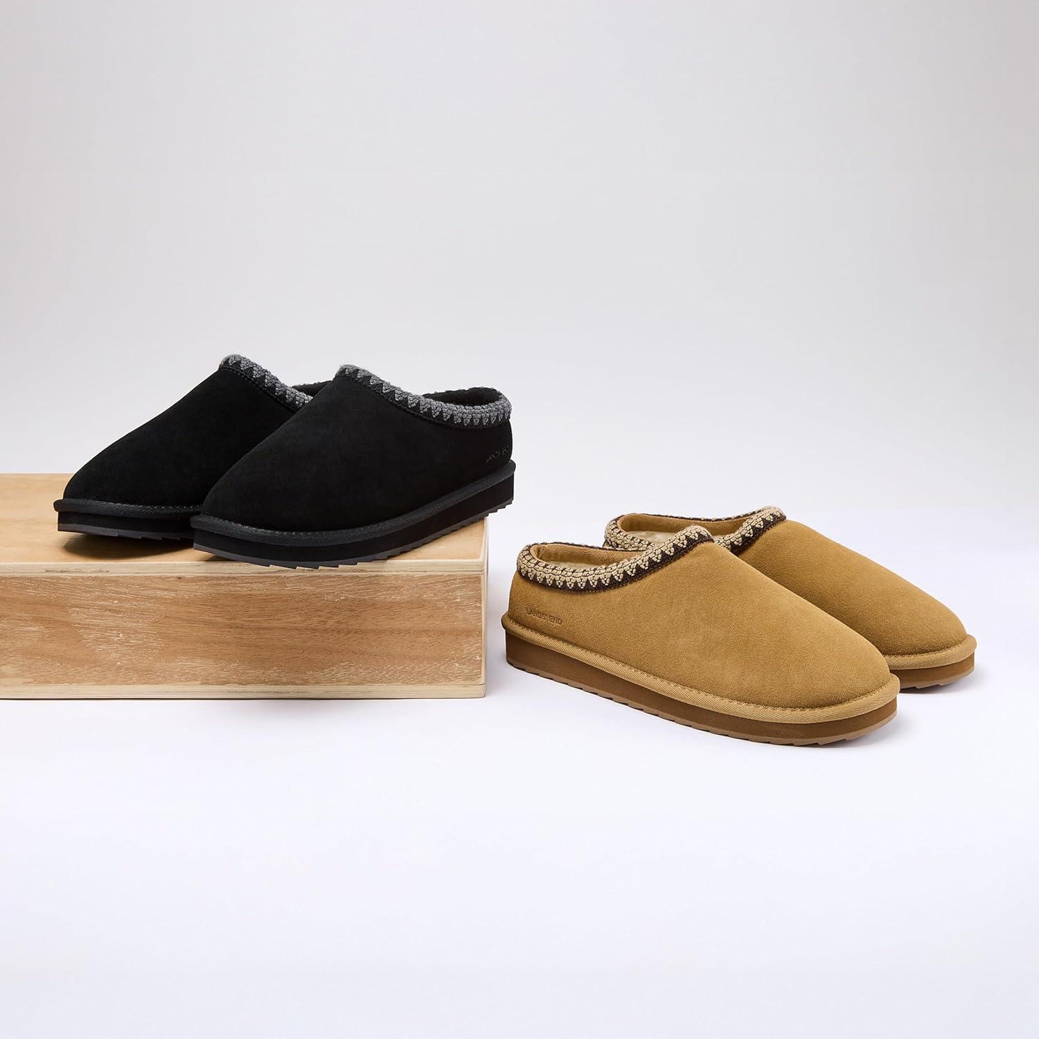 imageLands End Hearth Warm Fuzzy Mens Slippers Indoor Outdoor Fur Lined Suede House Slippers for Men Size 7 to 15 Black or Brown House ShoesBlack