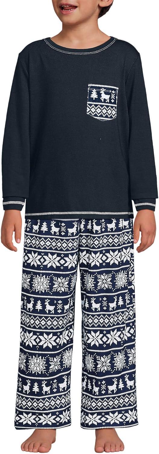 imageLands End Kids Soft Jersey Pocket Sleep Top UltraSoft Cotton Blend TagFree Cozy Fit Fun for Bedtime ComfortClassic Navy Fairisle