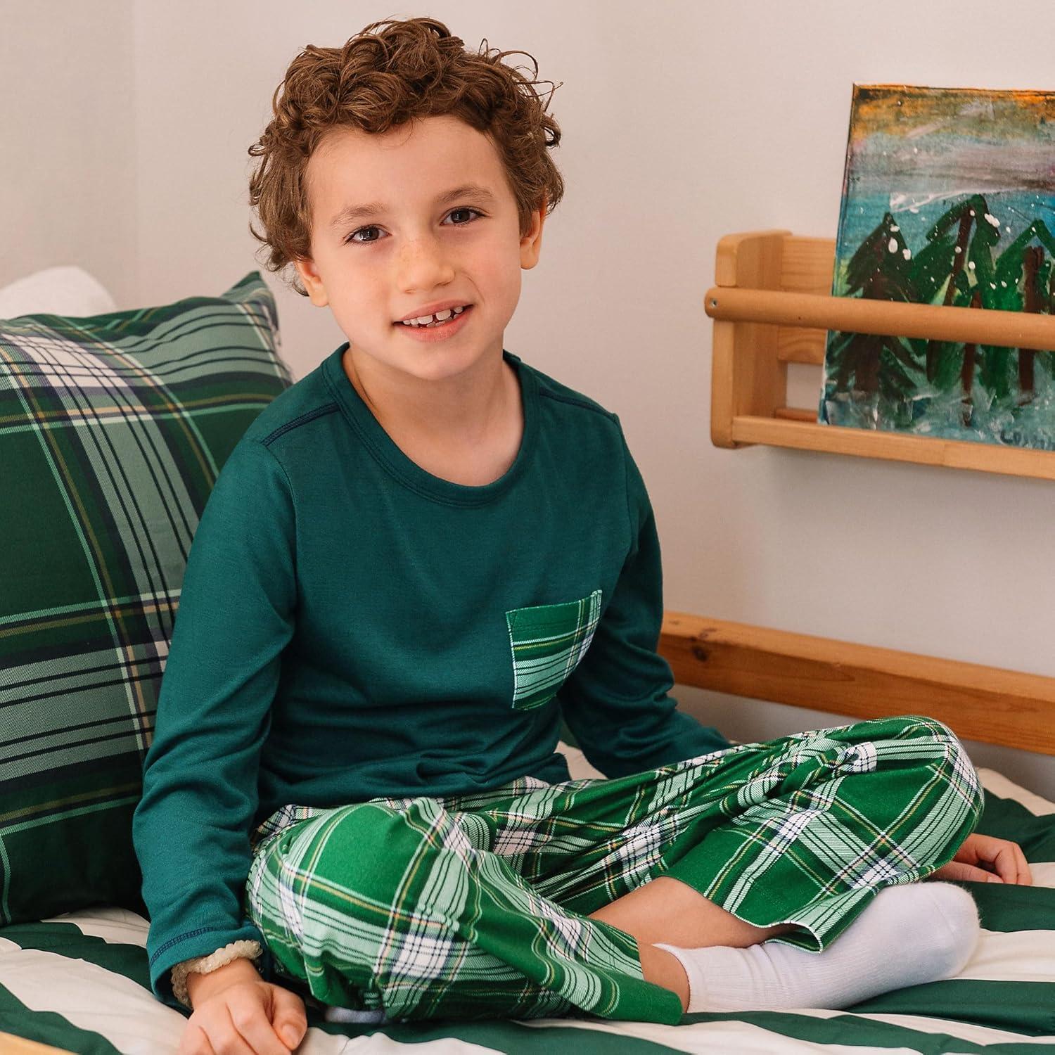 imageLands End Kids Soft Jersey Pocket Sleep Top UltraSoft Cotton Blend TagFree Cozy Fit Fun for Bedtime ComfortEmerald Plaid
