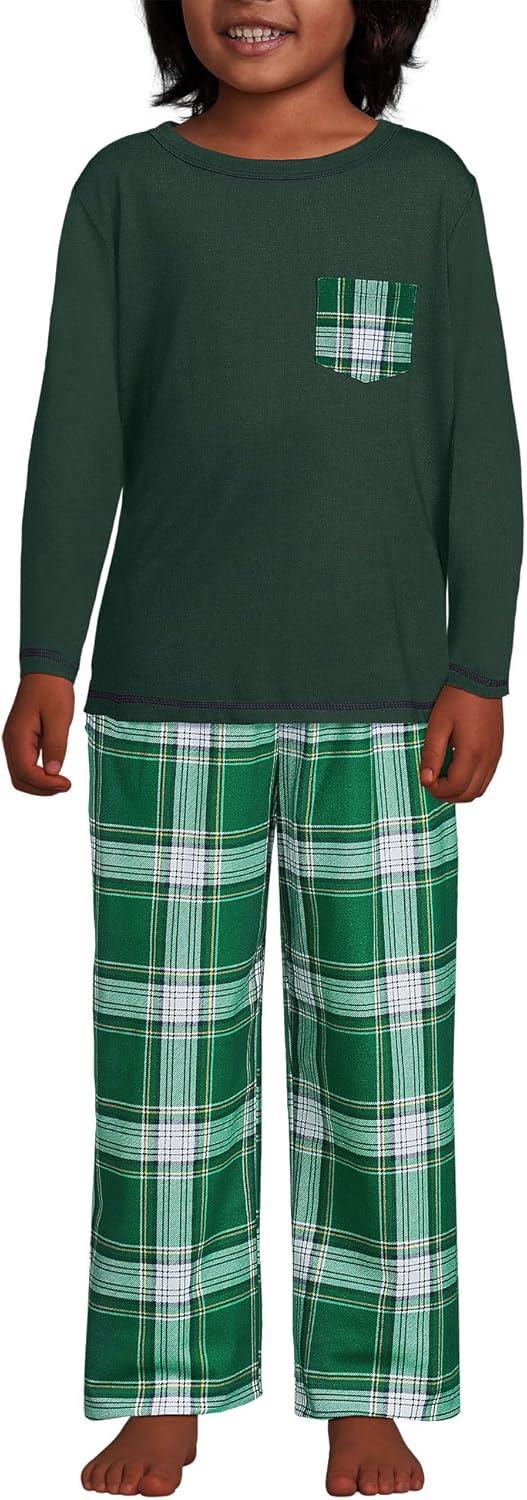 imageLands End Kids Soft Jersey Pocket Sleep Top UltraSoft Cotton Blend TagFree Cozy Fit Fun for Bedtime ComfortEmerald Plaid