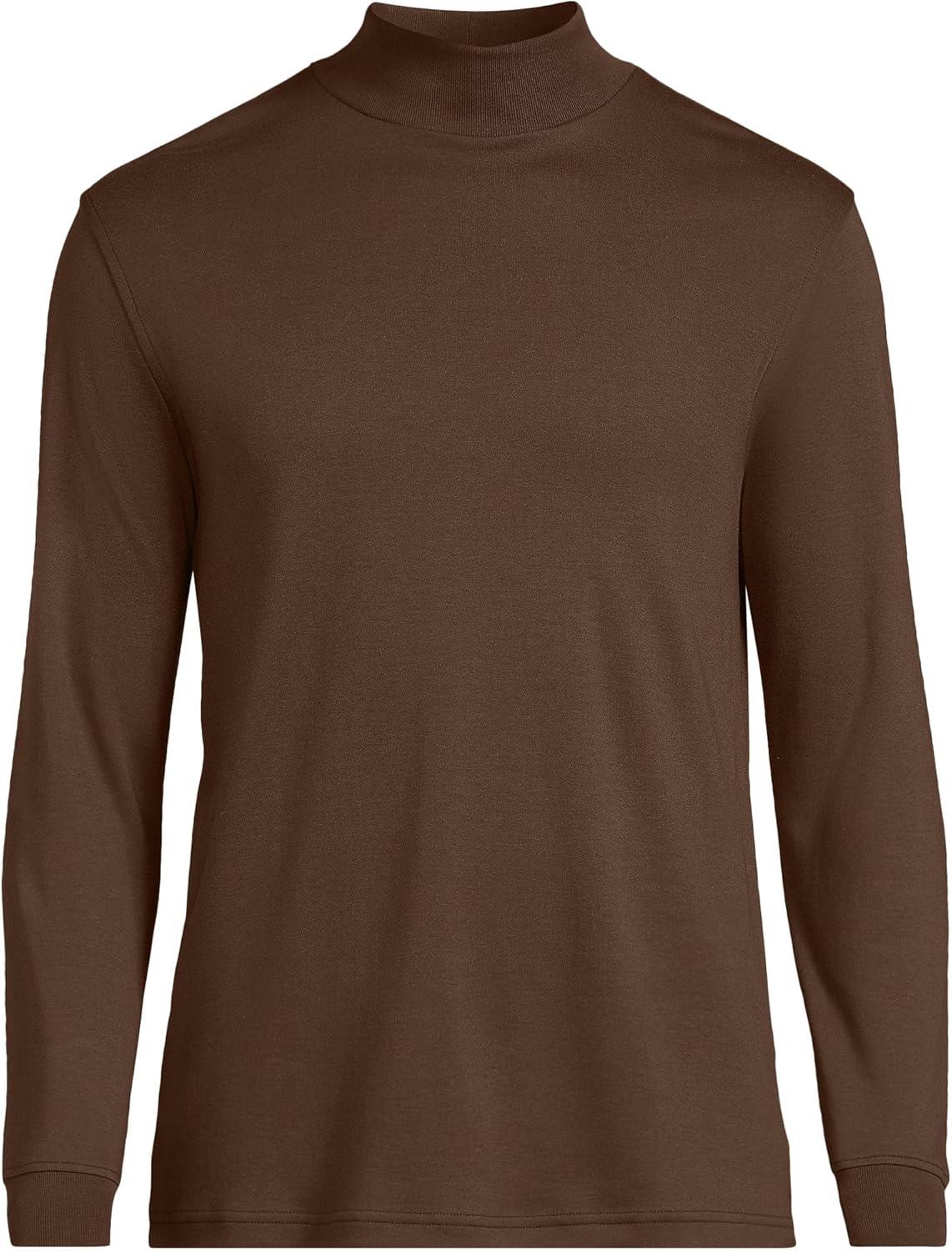 imageLands End Mens AmericanGrown Supima Cotton Mock Turtleneck ShirtDark Walnut Brown