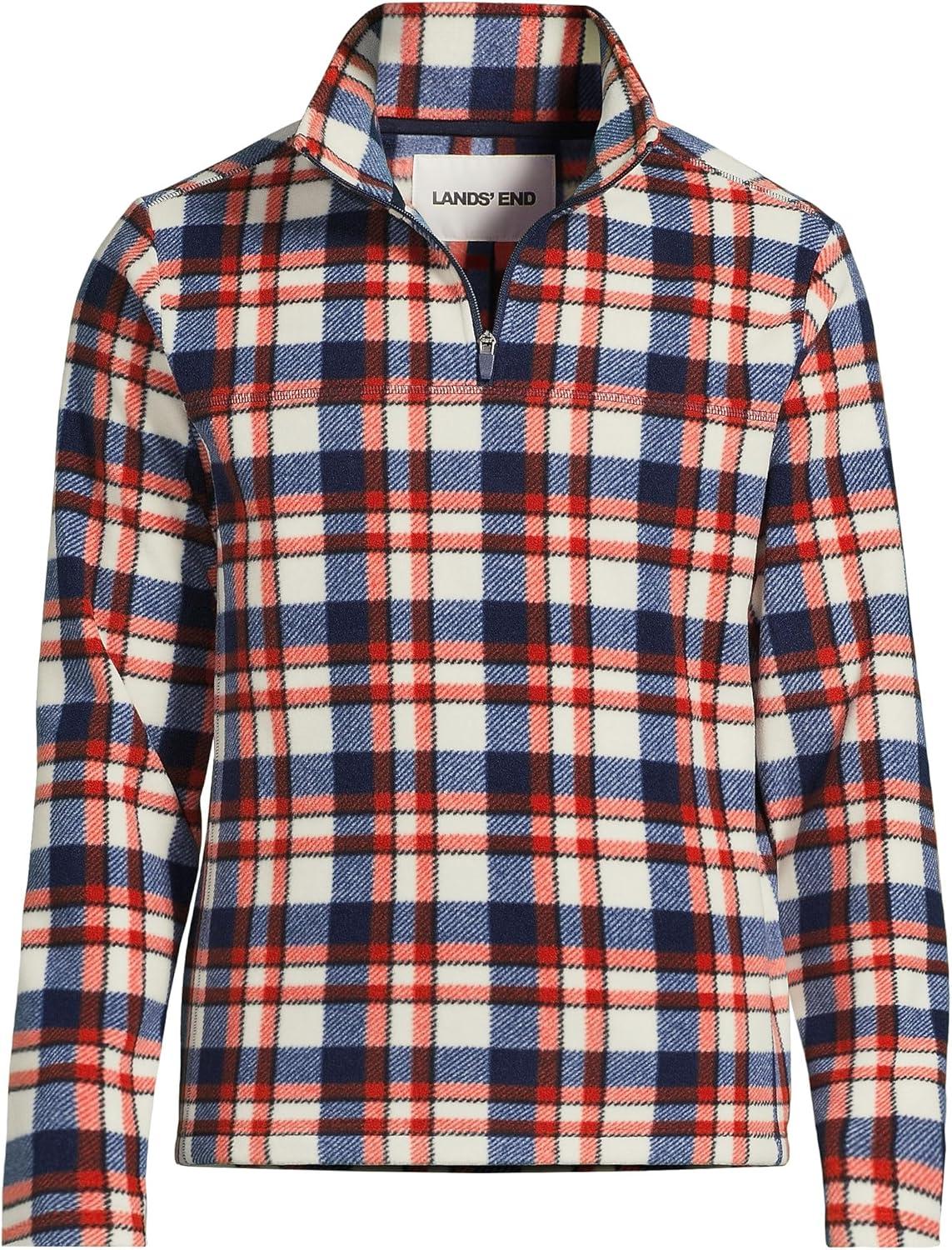 imageLands End Mens Anyweather Fleece Quarter Zip PulloverNavyBourbon Plaid