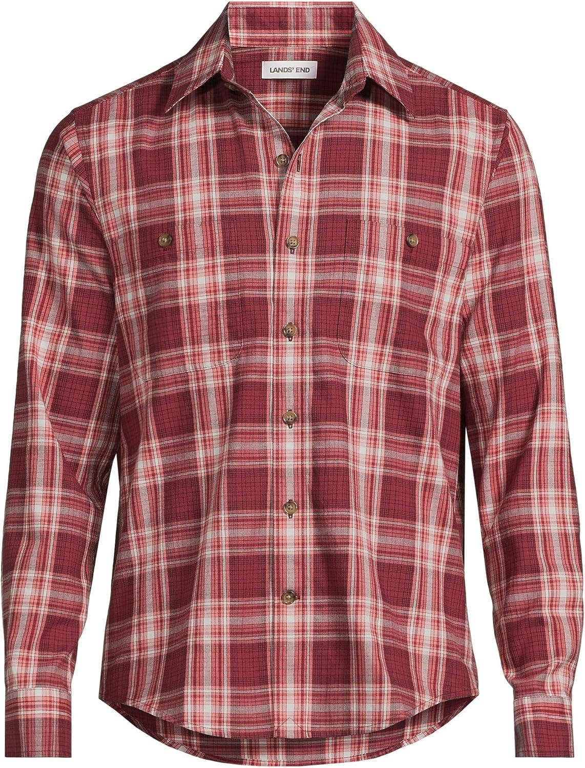 imageLands End Mens Coastal FlannelBurgundy Spritz Plaid