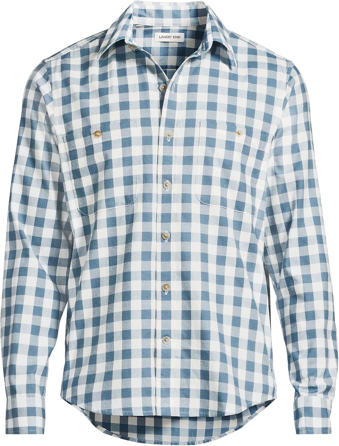 imageLands End Mens Coastal FlannelSoft PeacockIvory Check