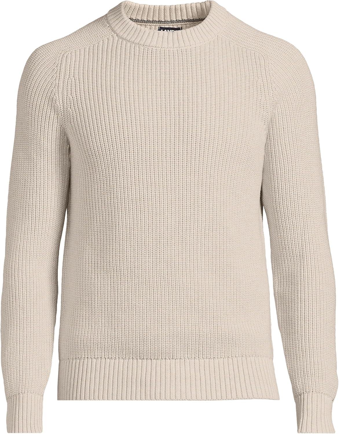imageLands End Mens Drifter Cotton Crewneck SweaterFlax Heather