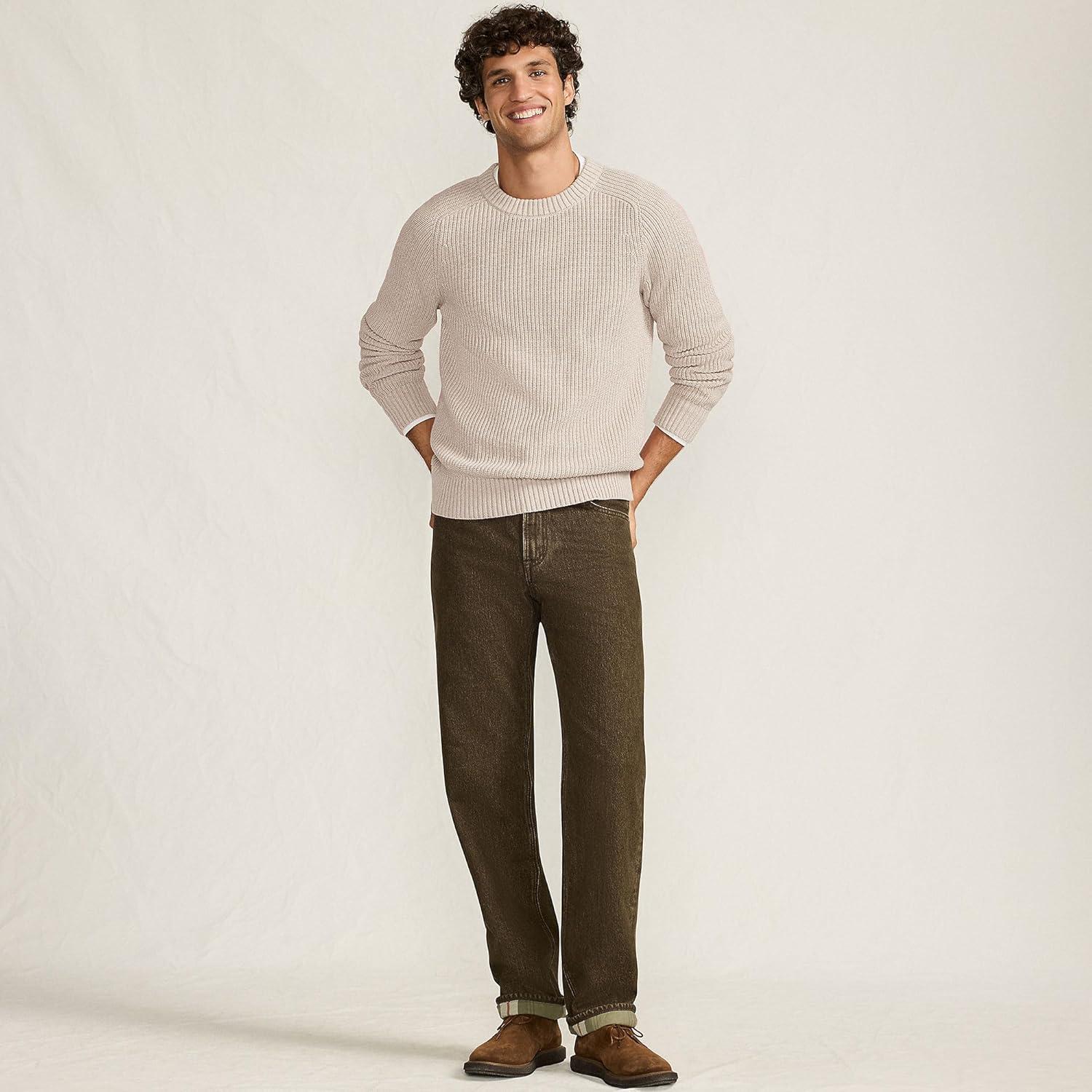 imageLands End Mens Drifter Cotton Crewneck SweaterFlax Heather