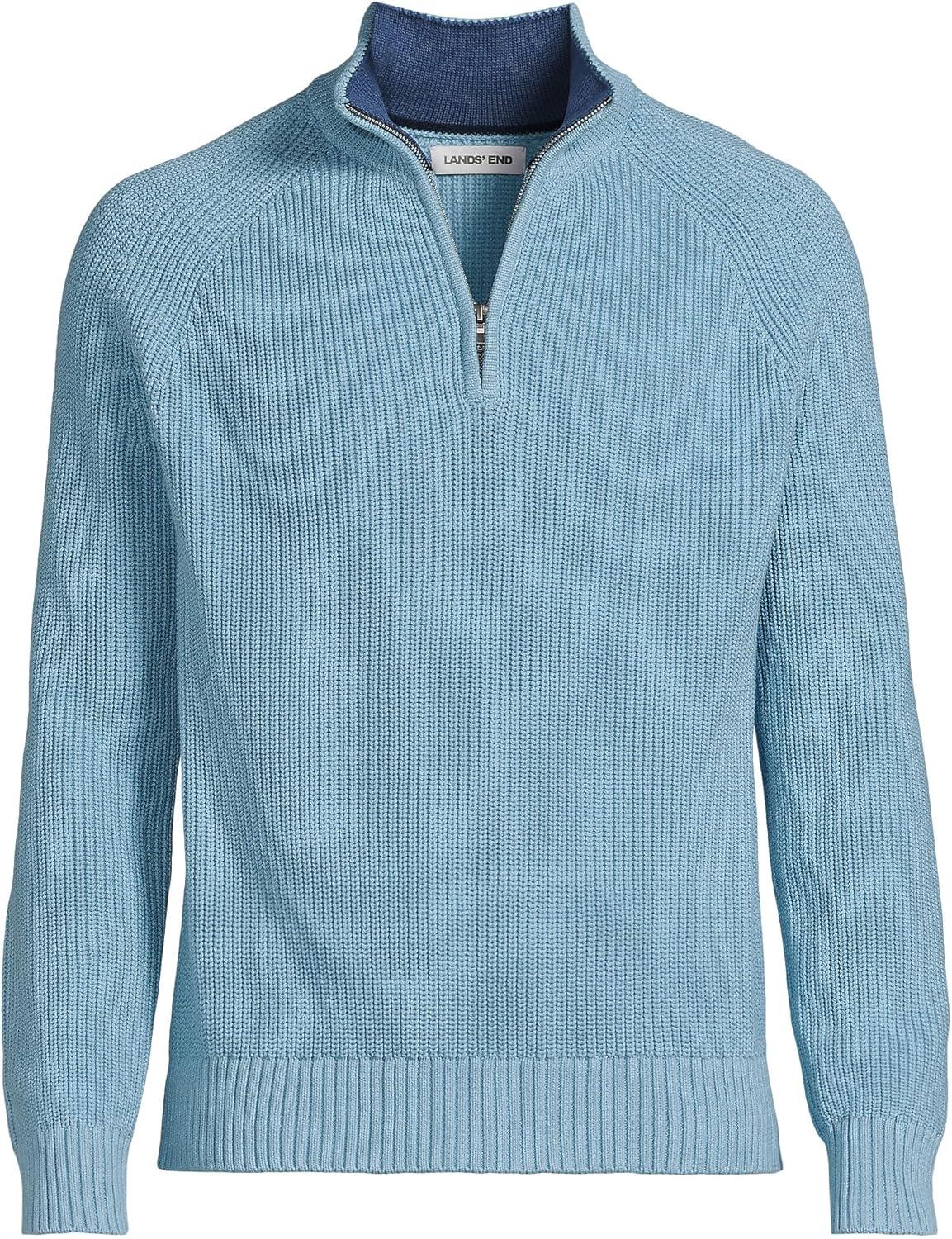 imageLands End Mens Drifter Quarter Zip SweaterLight Storm Blue