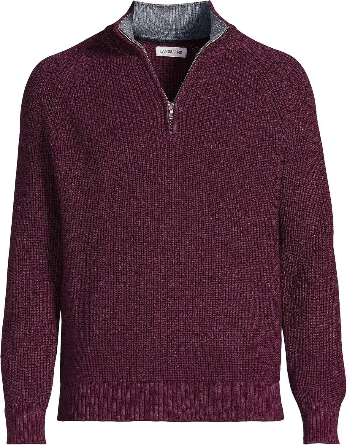 imageLands End Mens Drifter Quarter Zip SweaterLush Burgundy