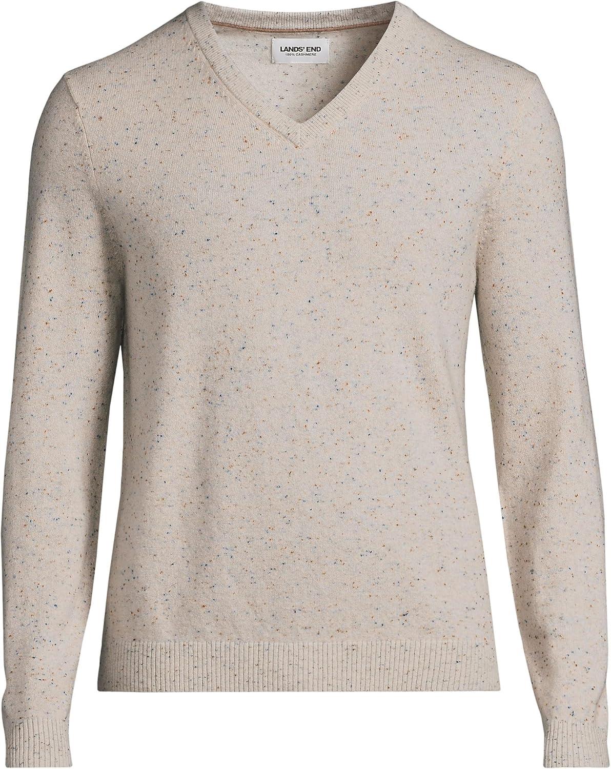 imageLands End Mens Fine Gauge Cashmere VNeck SweaterSolstice Donegal
