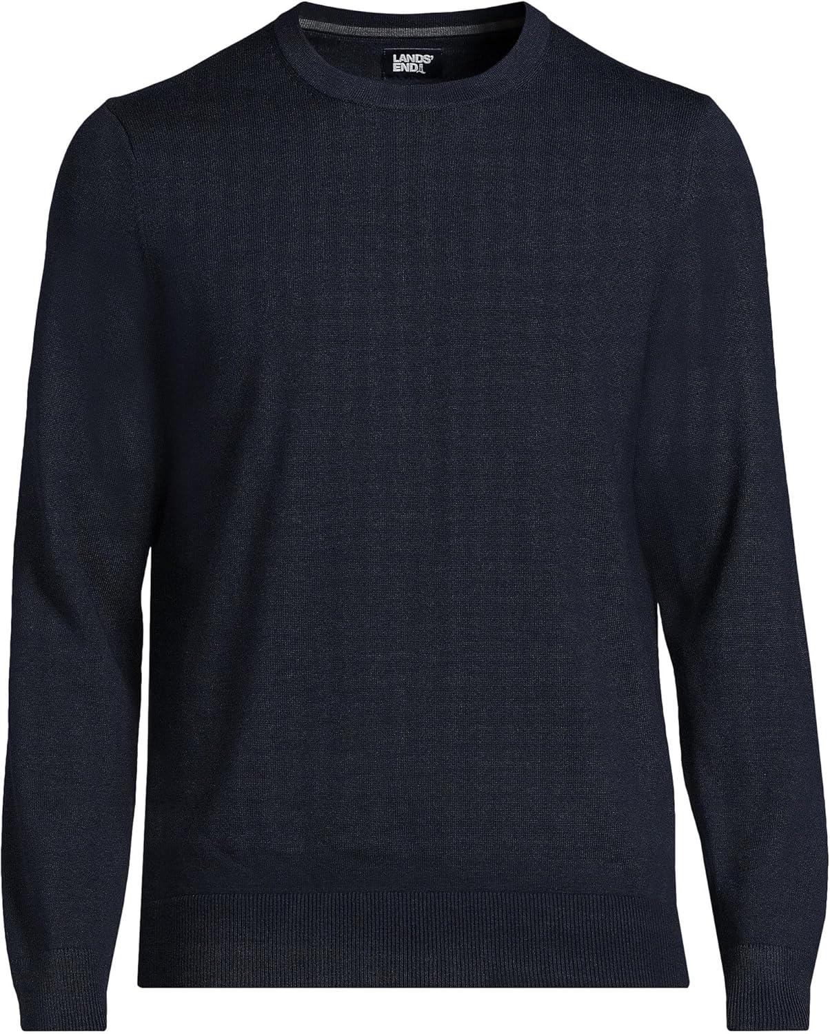 imageLands End Mens Fine Gauge Cotton Crew Neck SweaterRadiant Navy