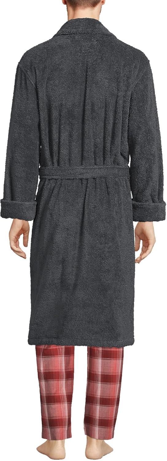 imageLands End Mens FullLength Turkish Cotton Terry Bathrobe 55quot Length Plush Absorbent 2 Pockets Spa ComfortCharcoal