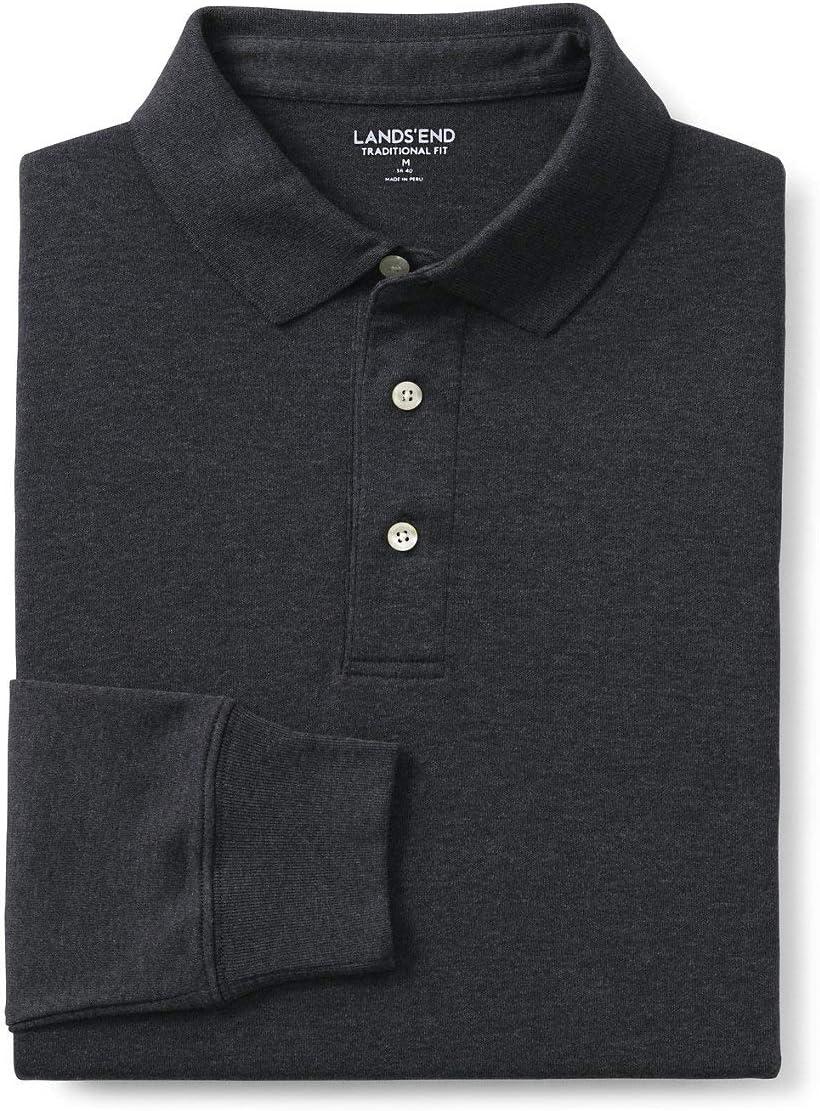 imageLands End Mens Long Sleeve AmericanGrown Supima Cotton Polo ShirtDark Charcoal Heather