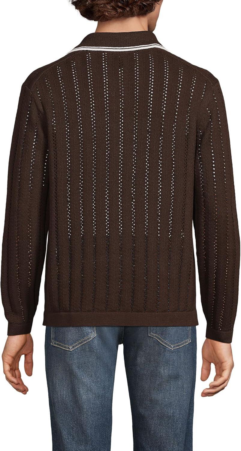 imageLands End Mens Long Sleeve Button Through Summer Polo CardiganRich Coffee