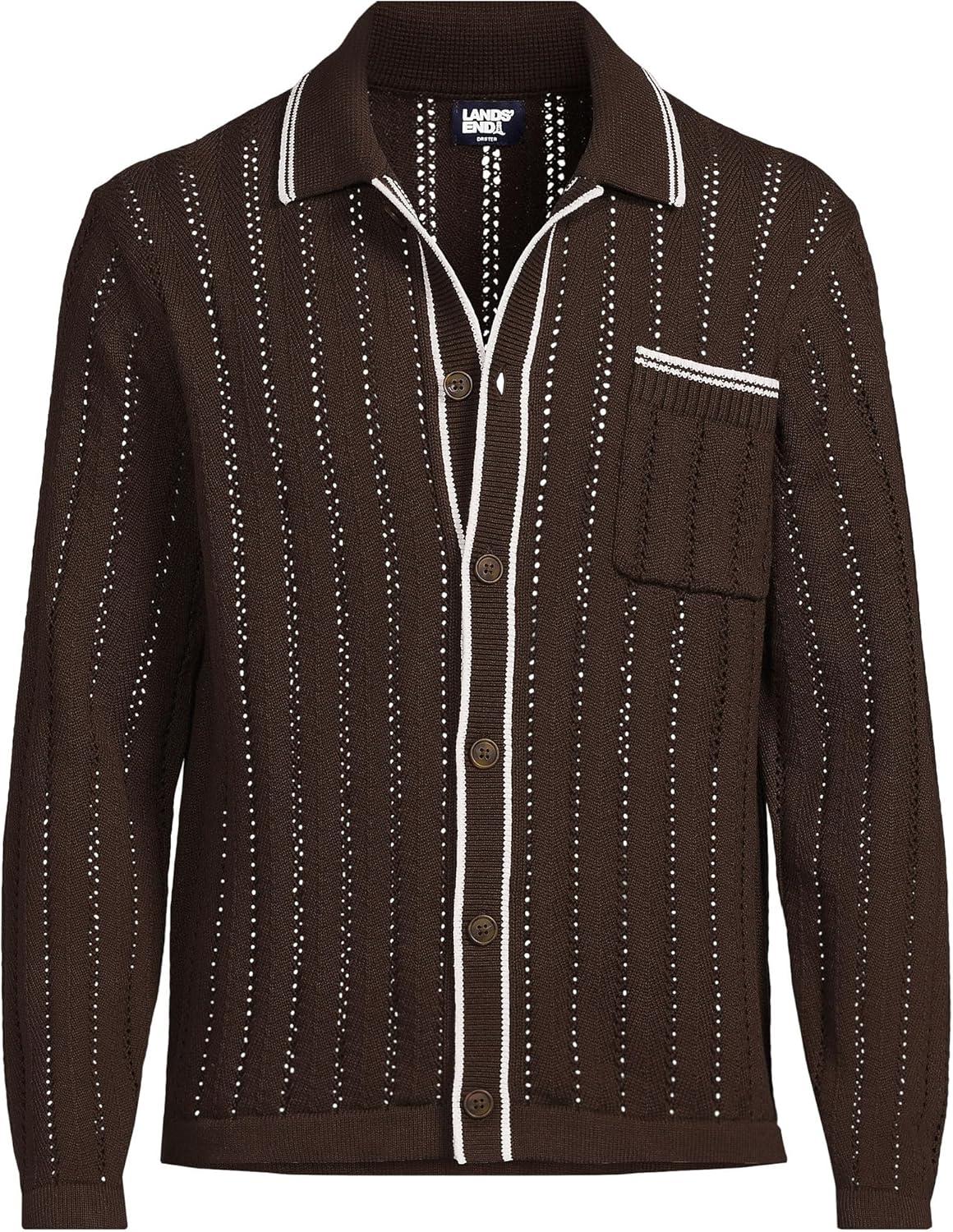 imageLands End Mens Long Sleeve Button Through Summer Polo CardiganRich Coffee