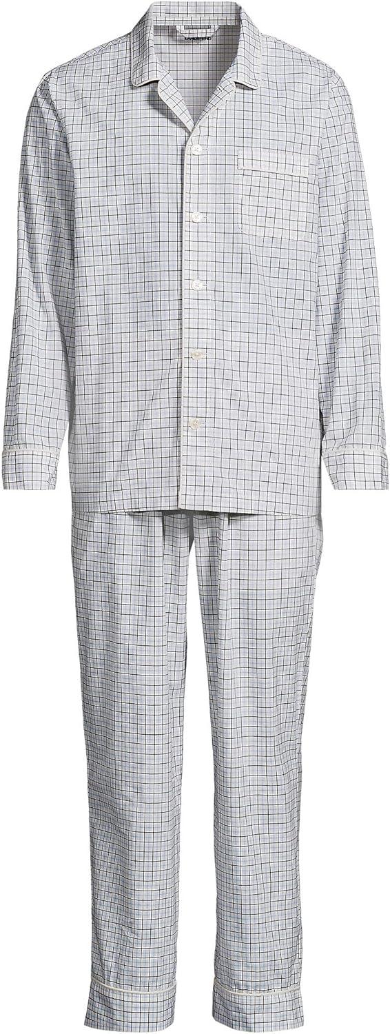 imageLands End Mens Long Sleeve Essential Pajama SetIvoryBlue Tattersall