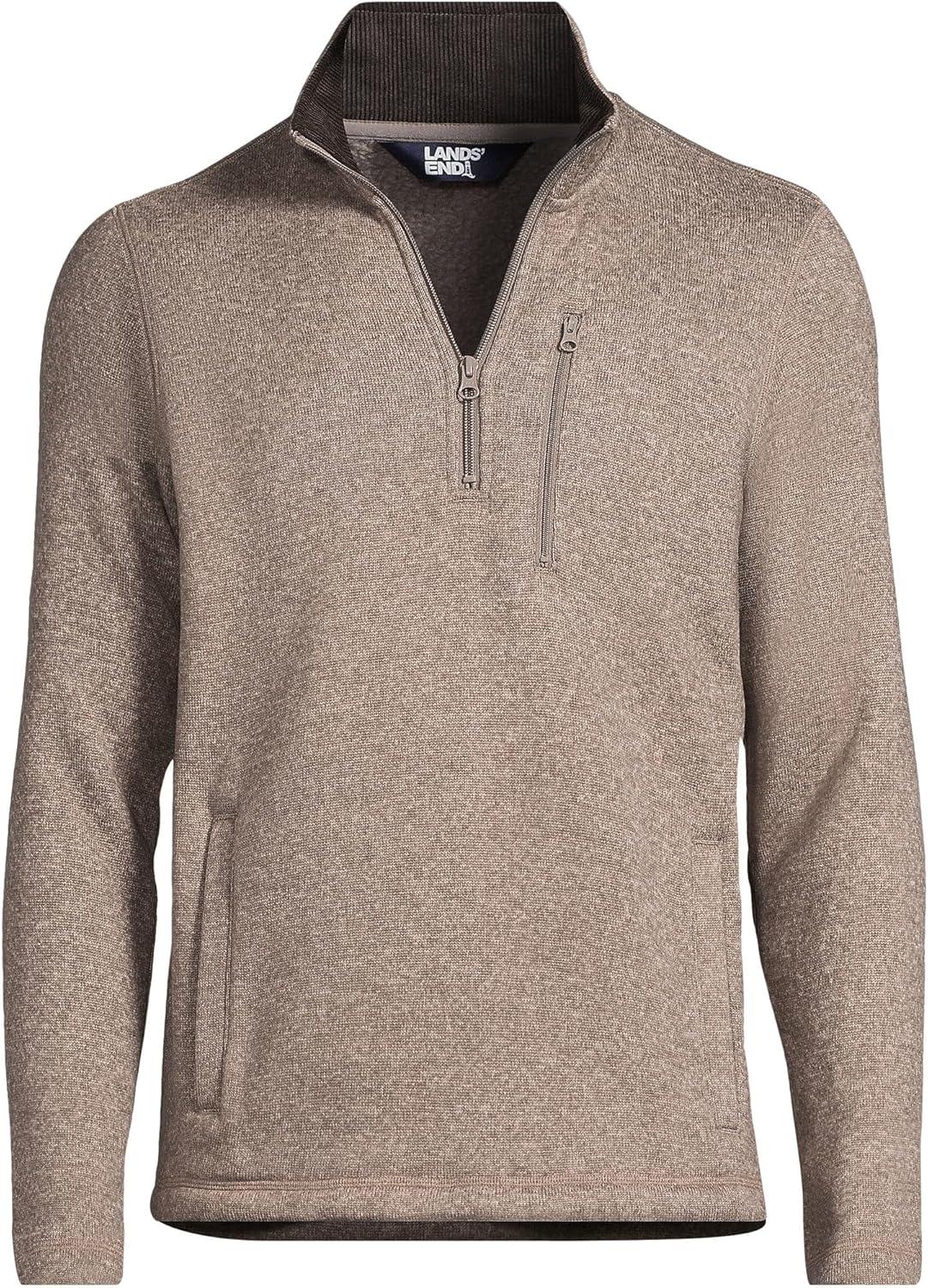 imageLands End Mens Quarter Zip Sweater FleeceSoft Taupe Heather