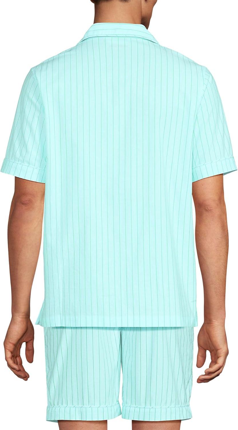 imageLands End Mens Short Sleeve Essential Pajama ShirtPale Aqua IceGreen Stripe