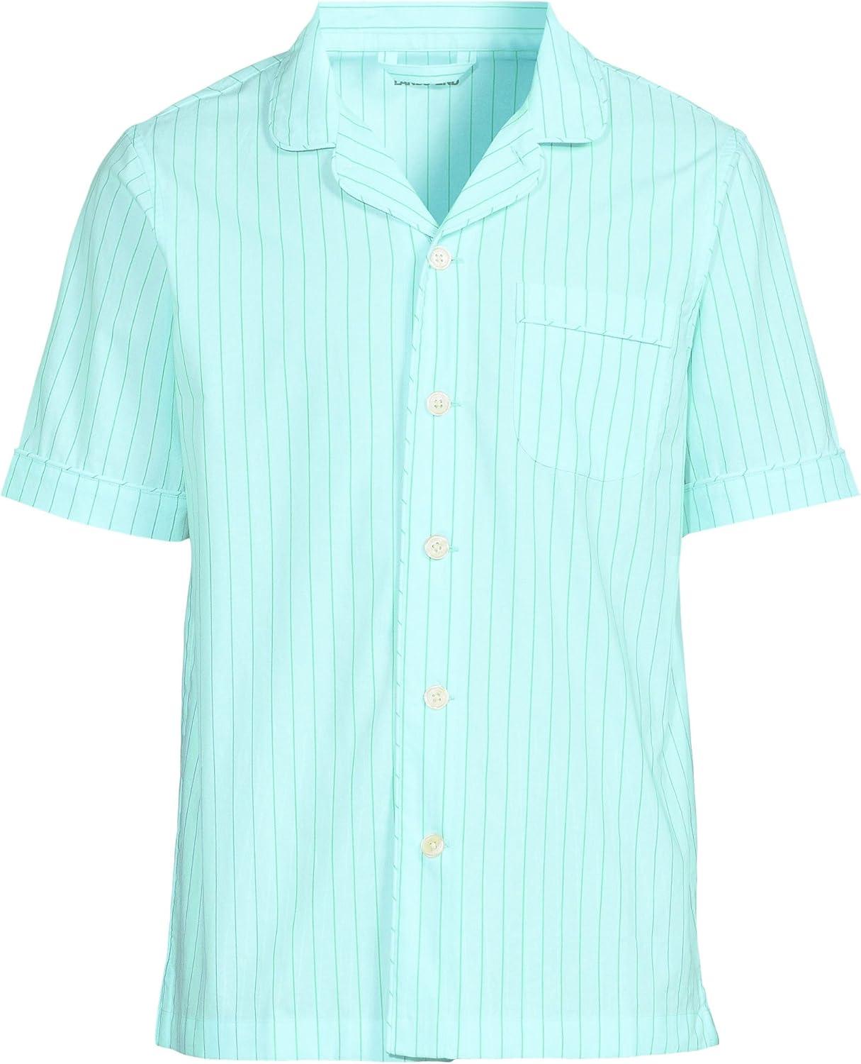 imageLands End Mens Short Sleeve Essential Pajama ShirtPale Aqua IceGreen Stripe