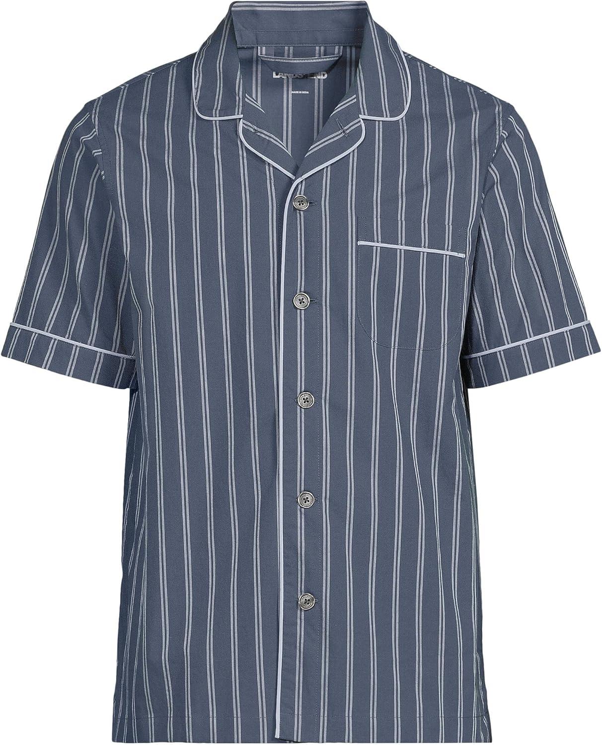 imageLands End Mens Short Sleeve Essential Pajama ShirtSlate Blue Double Stripe