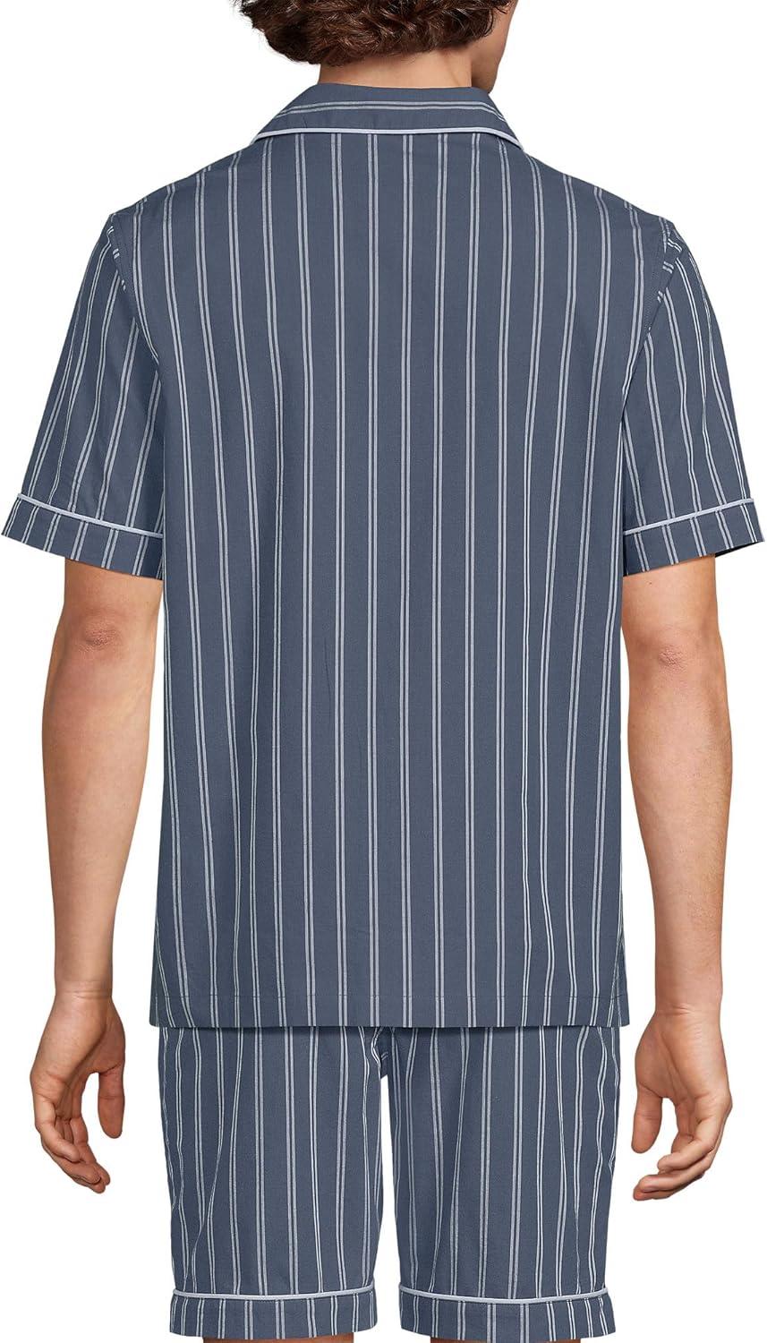 imageLands End Mens Short Sleeve Essential Pajama ShirtSlate Blue Double Stripe