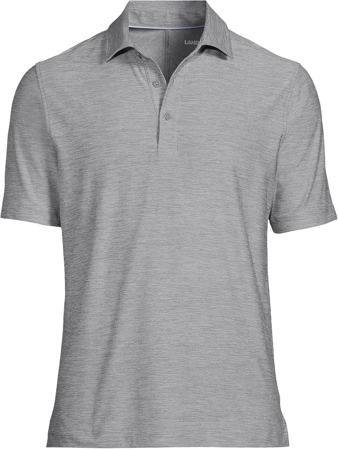 imageLands End Mens Short Sleeve Performance Pieced Yoke Hybrid PoloLight Fog Space Dye