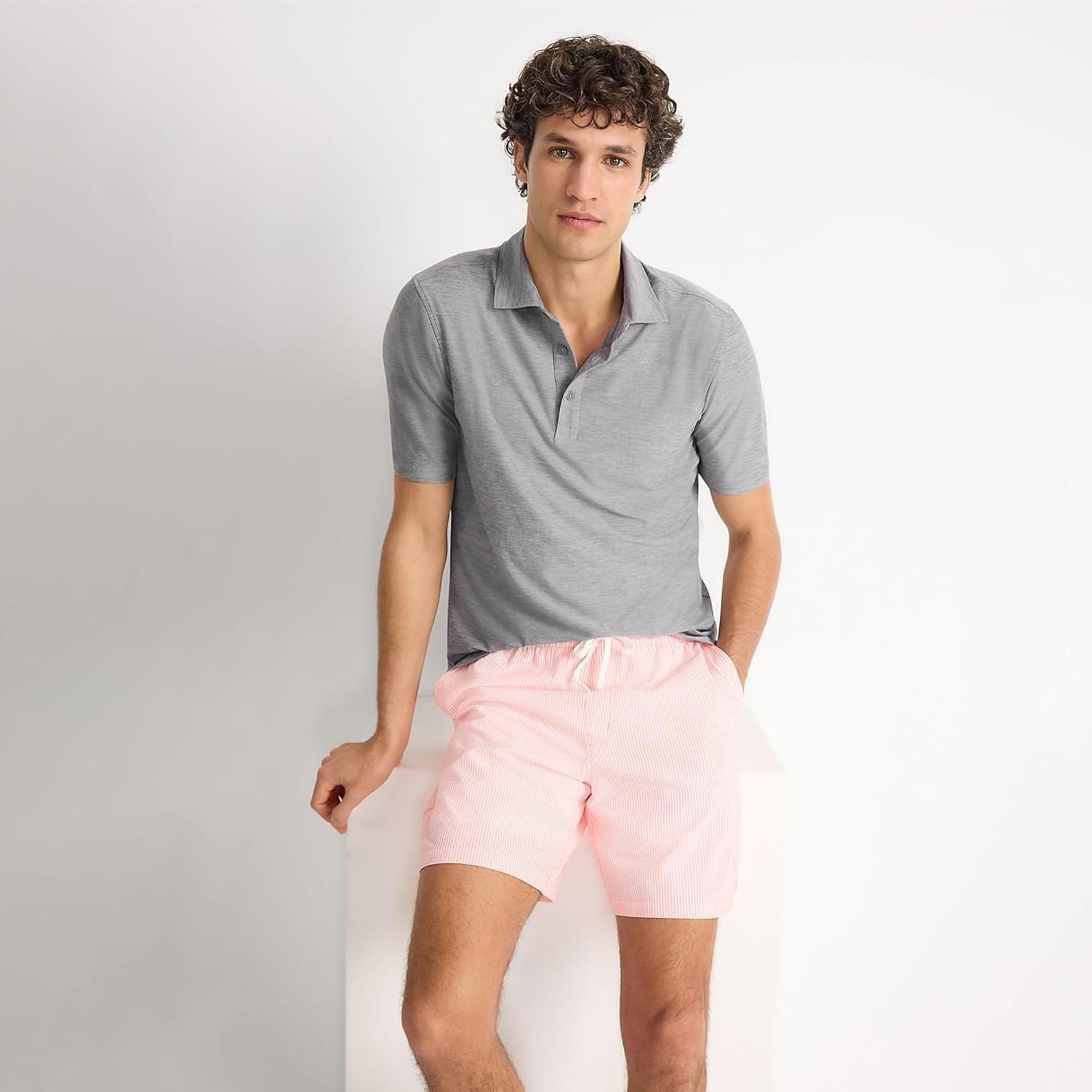 imageLands End Mens Short Sleeve Performance Pieced Yoke Hybrid PoloLight Fog Space Dye