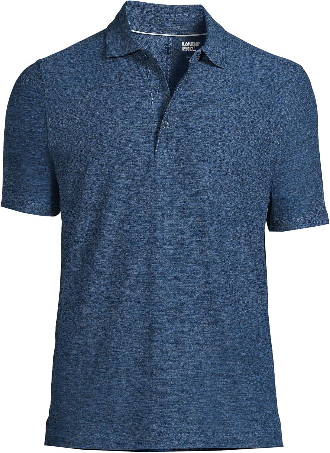 imageLands End Mens Short Sleeve Performance Pieced Yoke Hybrid PoloRadiant Navy Spacedye