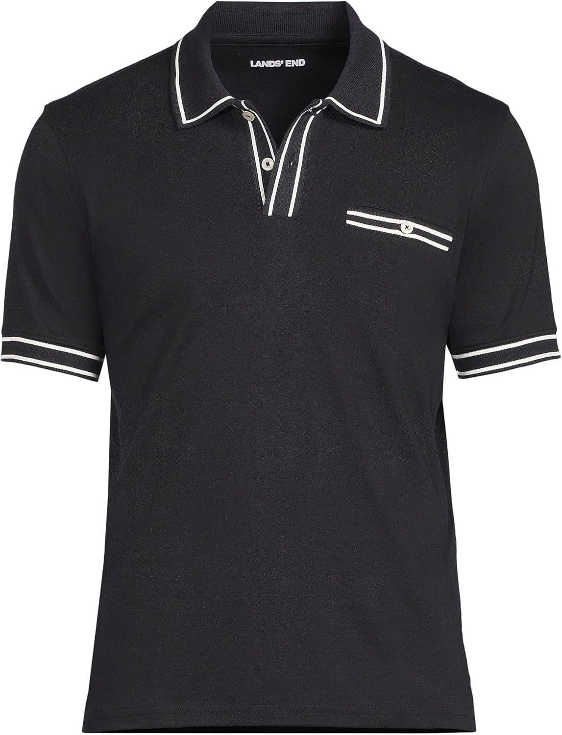 imageLands End Mens Short Sleeve Tipped Welt Pocket AmericanGrown Supima Cotton PoloBlack