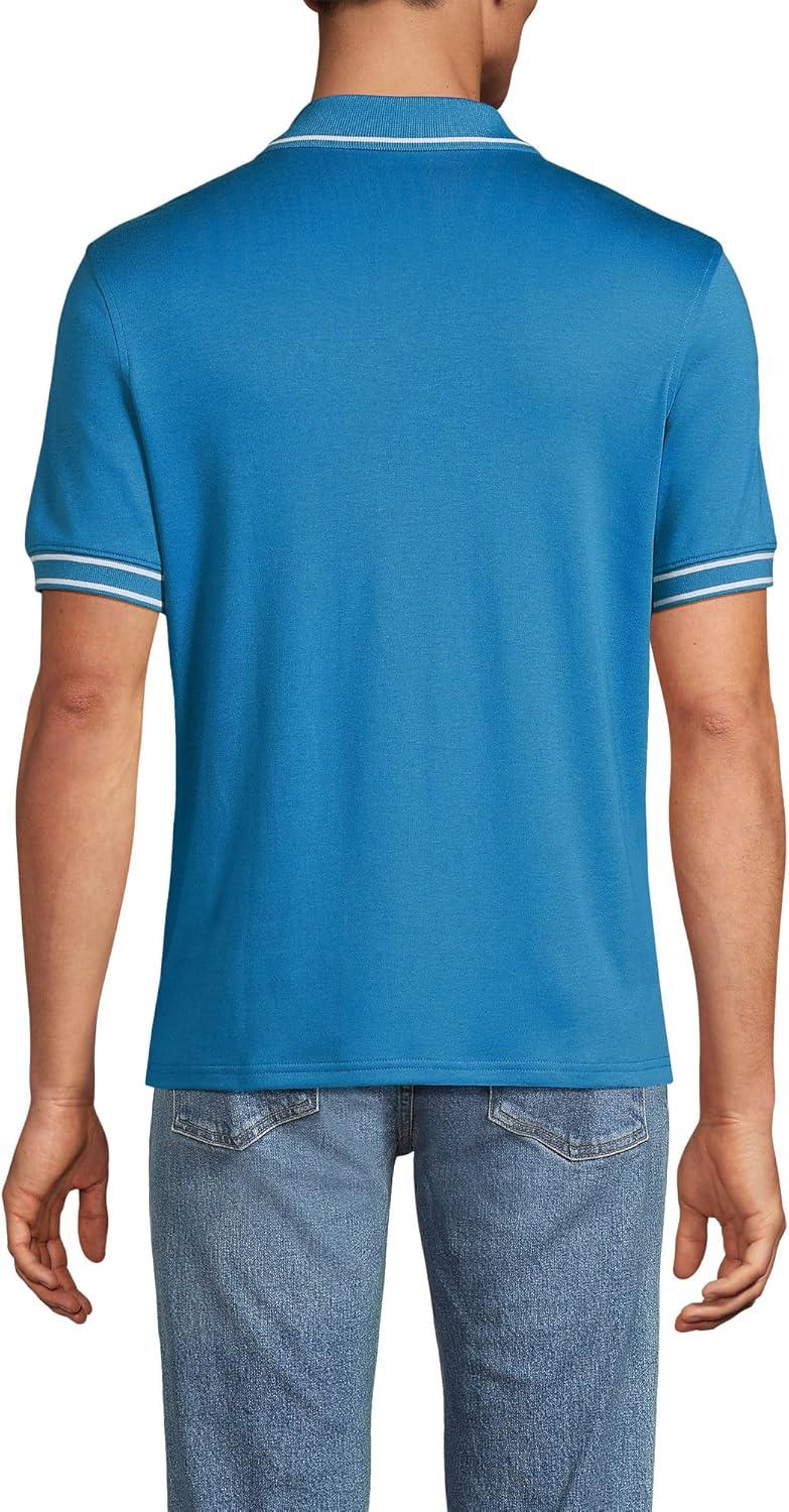 imageLands End Mens Short Sleeve Tipped Welt Pocket AmericanGrown Supima Cotton PoloBlue Hyacinth
