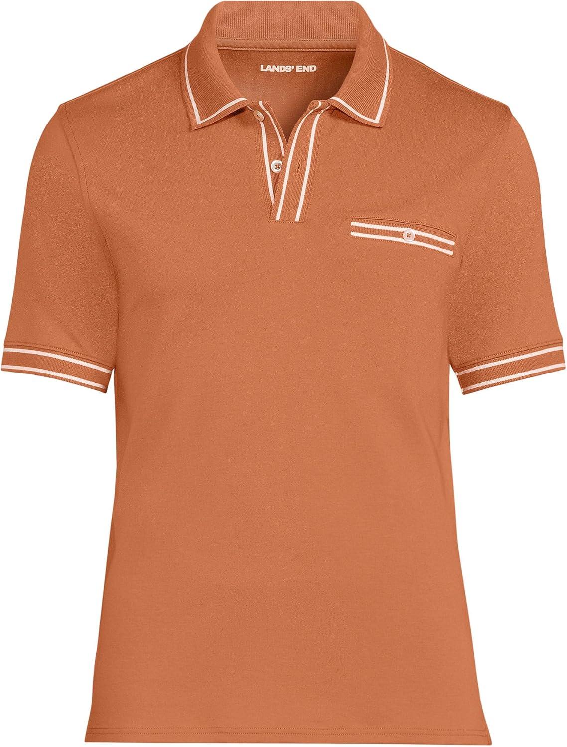 imageLands End Mens Short Sleeve Tipped Welt Pocket AmericanGrown Supima Cotton PoloCopper Orange