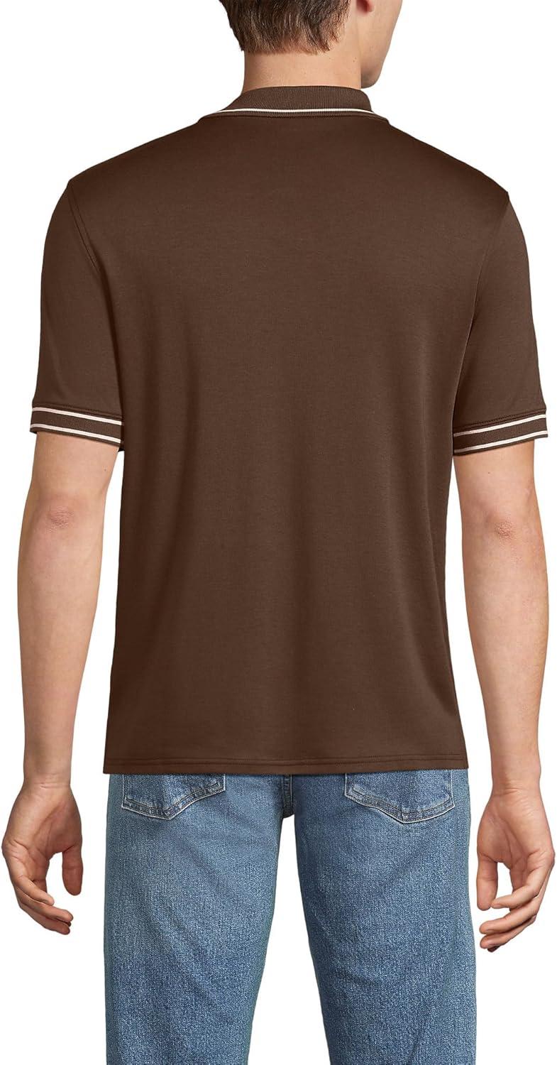 imageLands End Mens Short Sleeve Tipped Welt Pocket AmericanGrown Supima Cotton PoloDark Walnut Brown